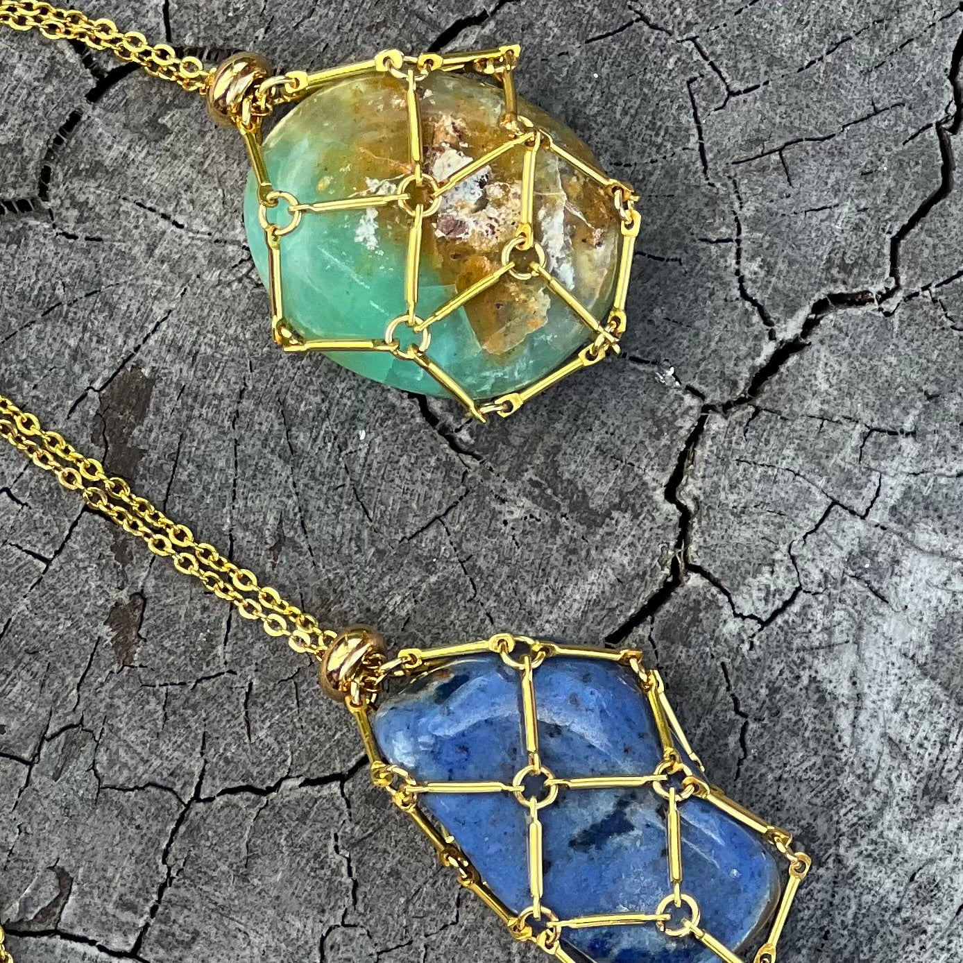 Glam Crystal Tumble Cage Necklace - Gold  Extra Large