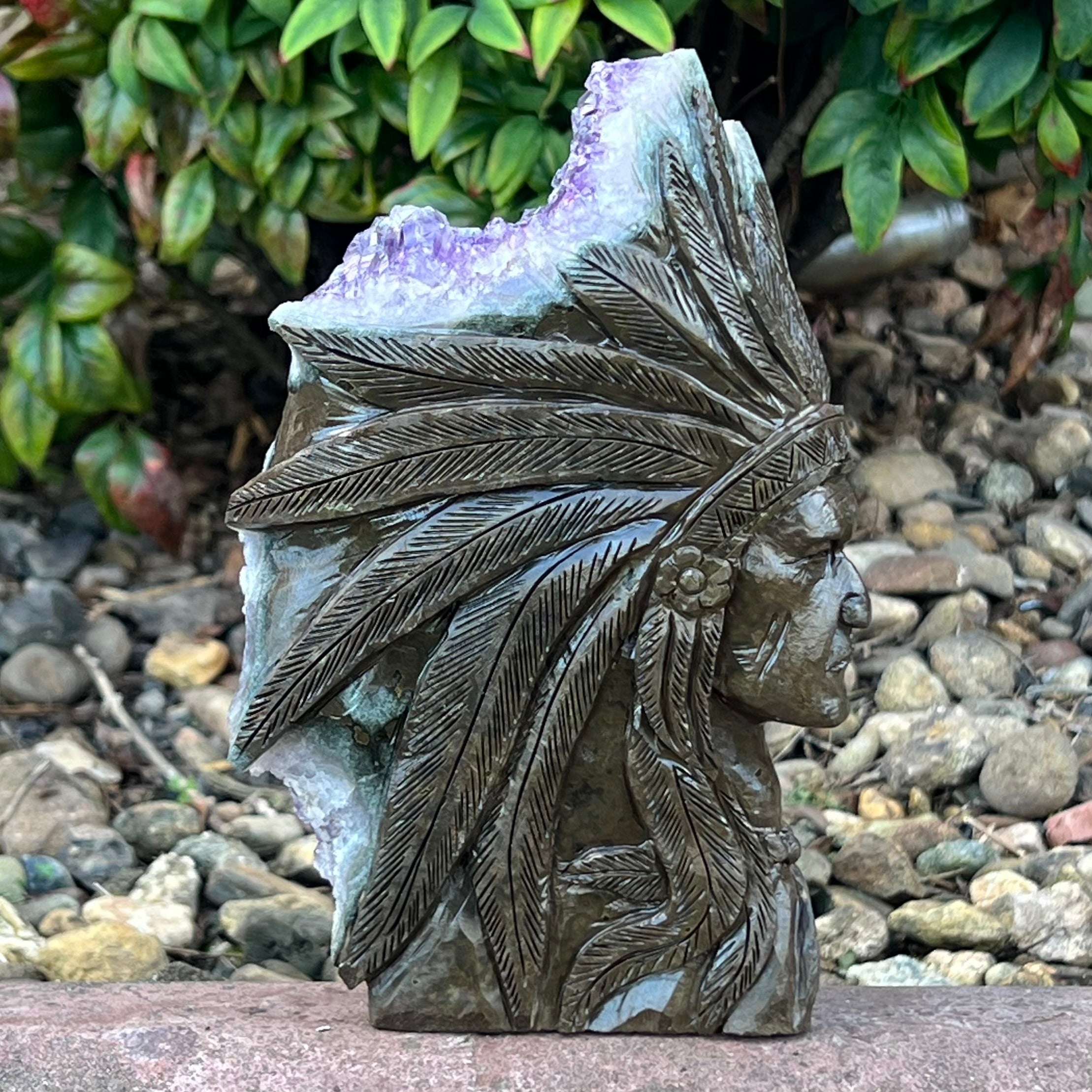 Amethyst Druzy Tribal Chief Carving