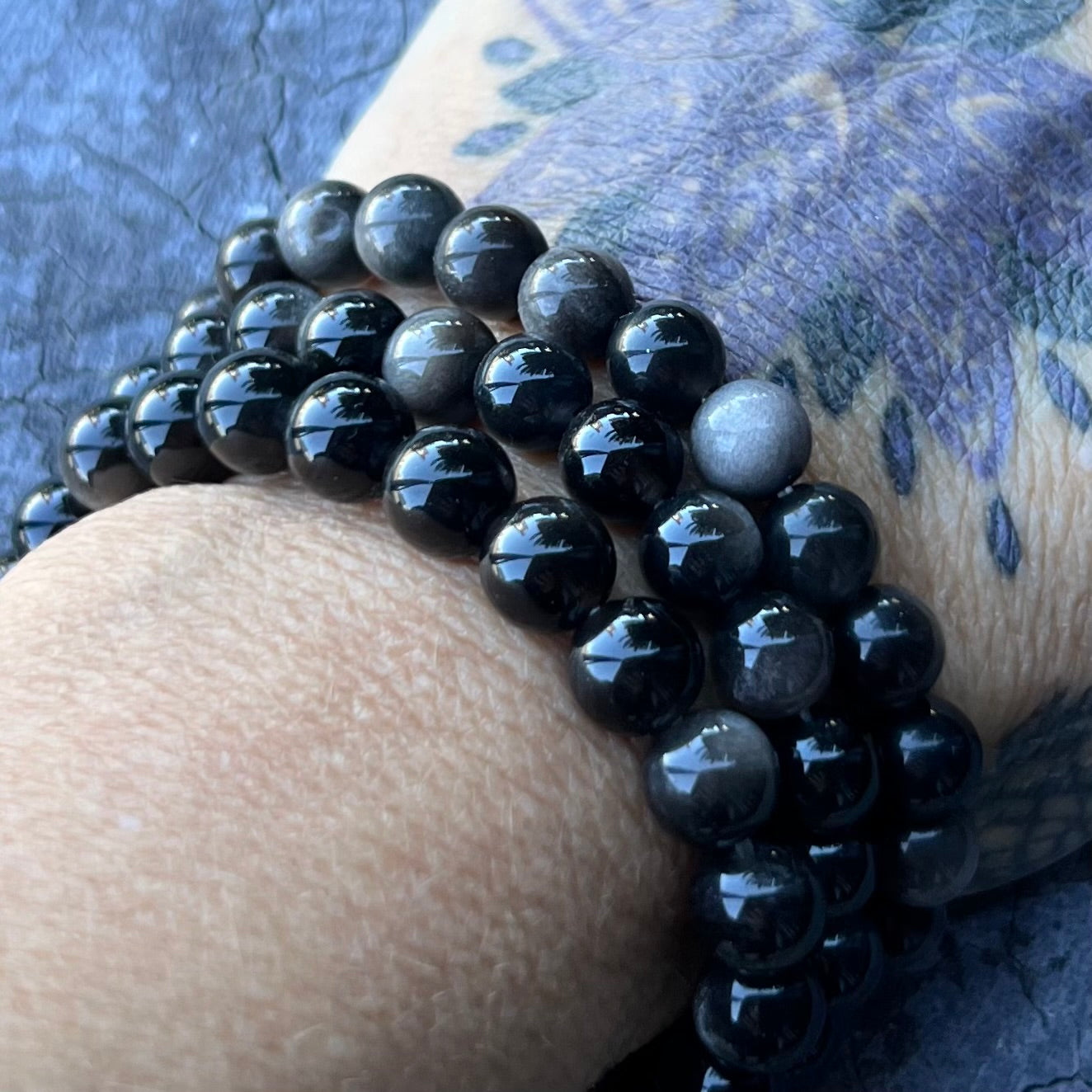 Silver Sheen Obsidian Beaded Bracelet