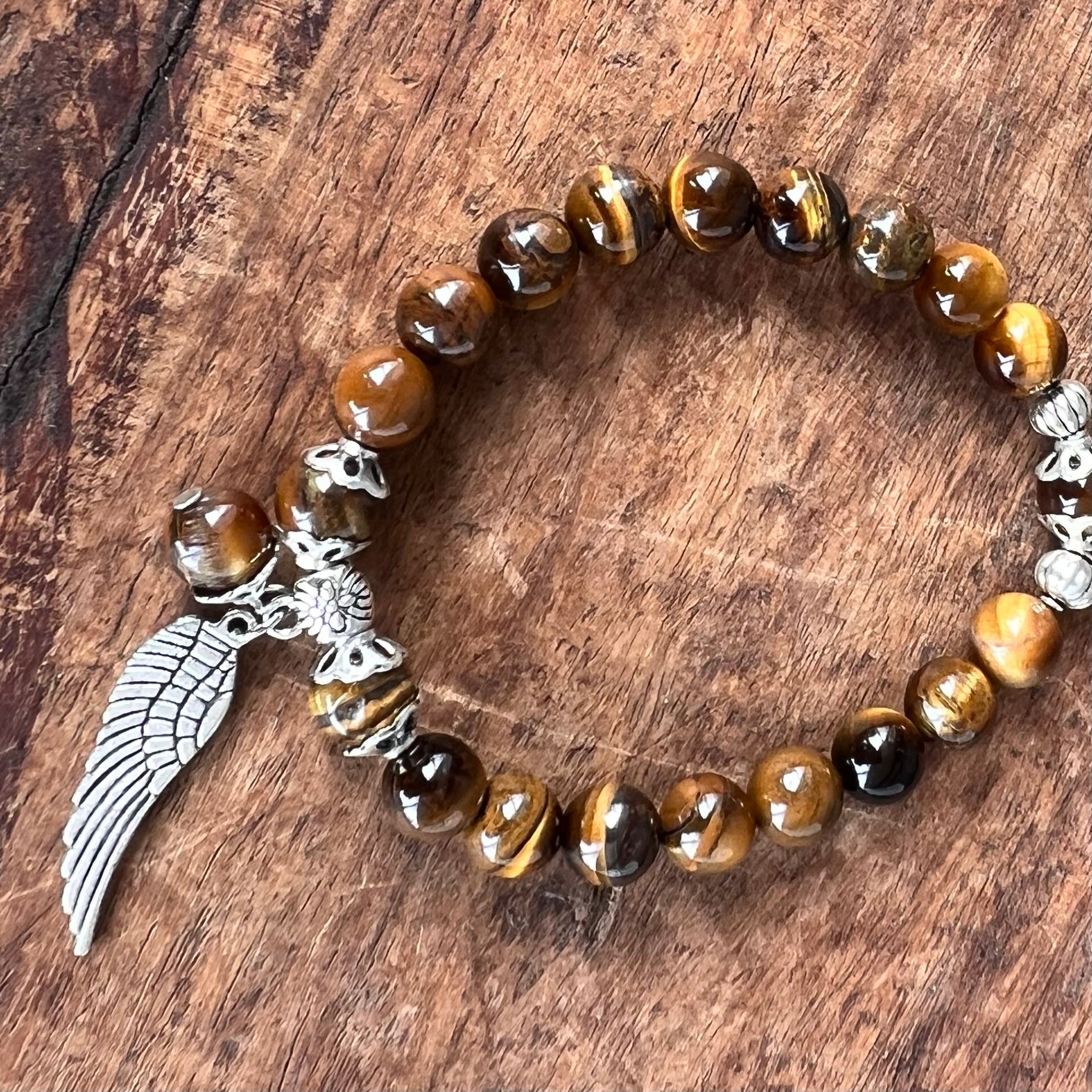 Tiger Eye Courage & Strength Bracelet with  Angel Wing Charm