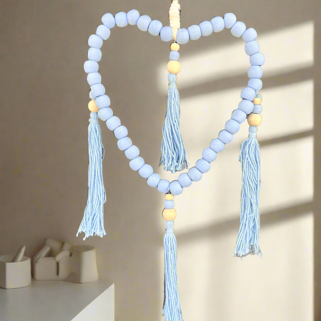 Boho Beaded Heart Hanger ~ Baby Blue