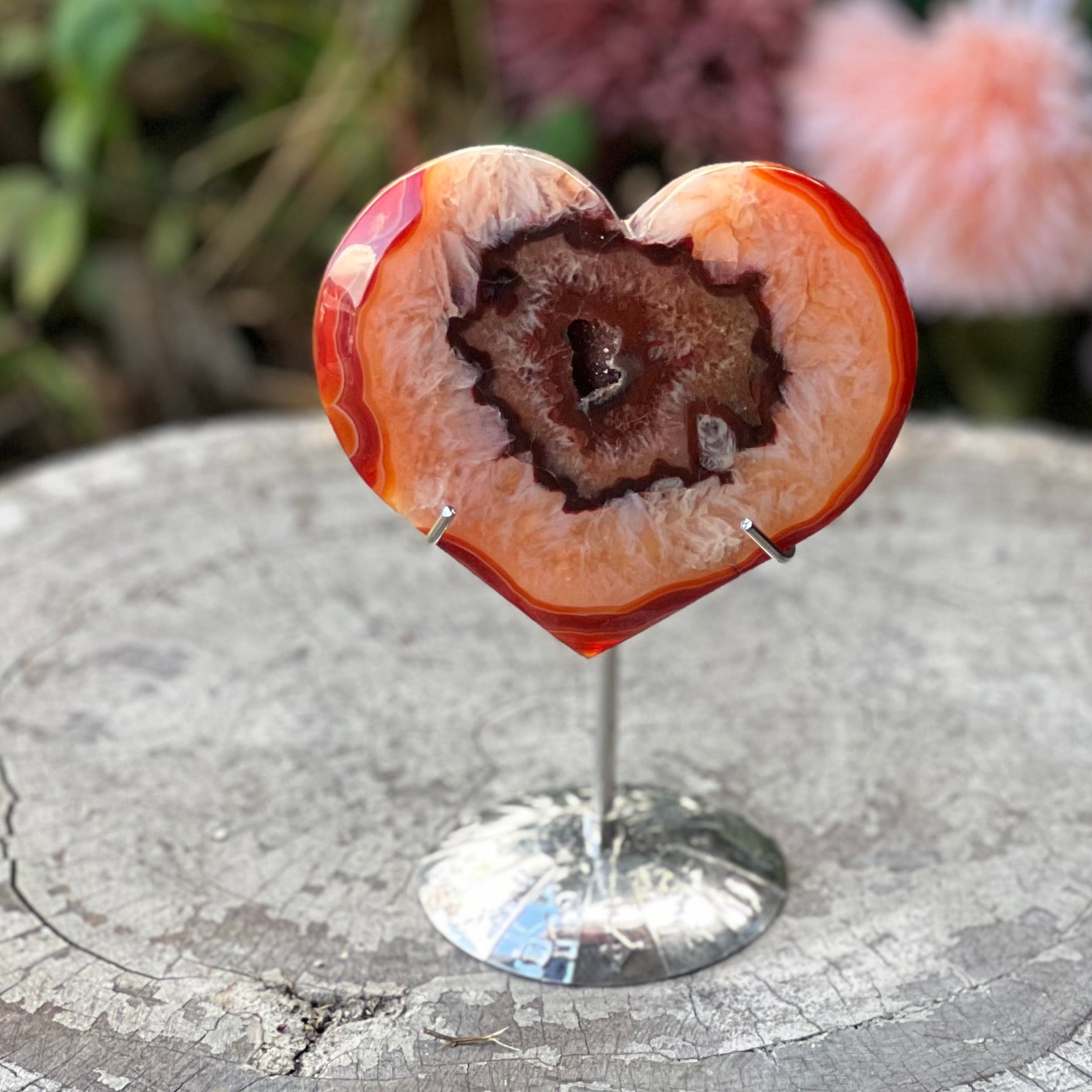 Carnelian Geode Heart on Stand