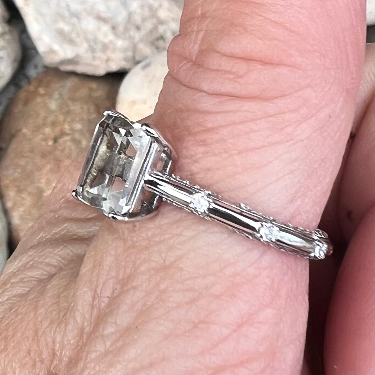 Aquamarine & White Topaz Sterling Silver Ring ~ 8