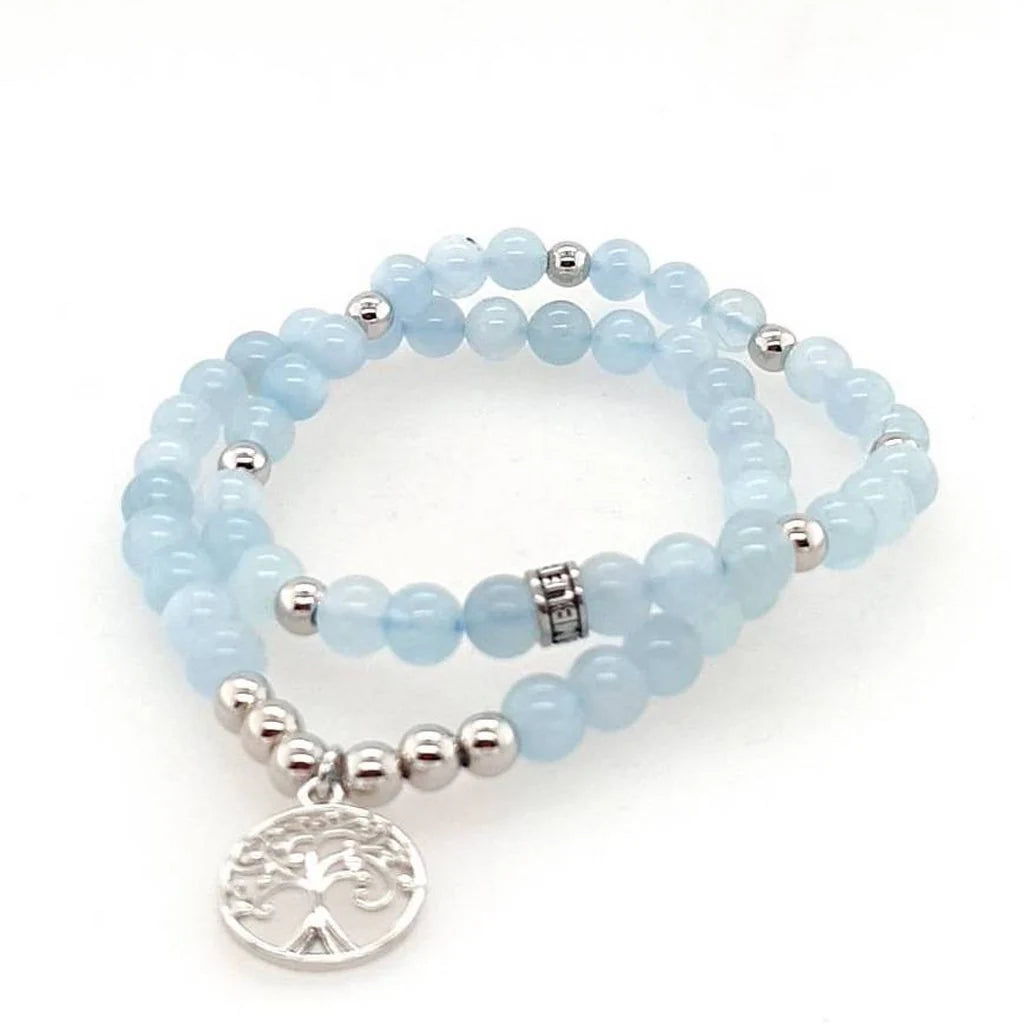 Aquamarine Tree of Life Duo Bracelet Set