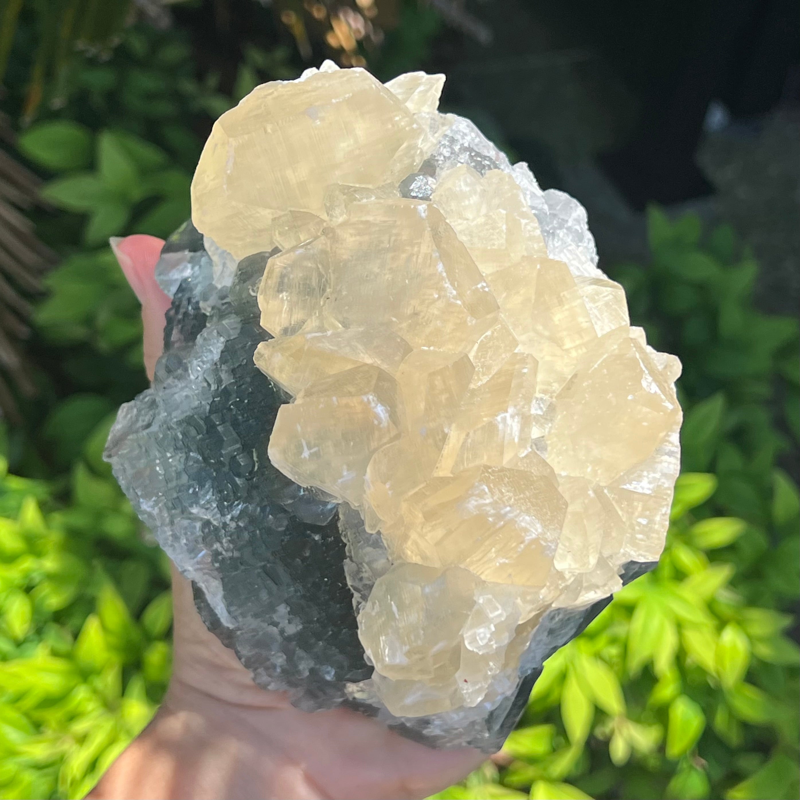 Natural Green Fluorite with Calcite