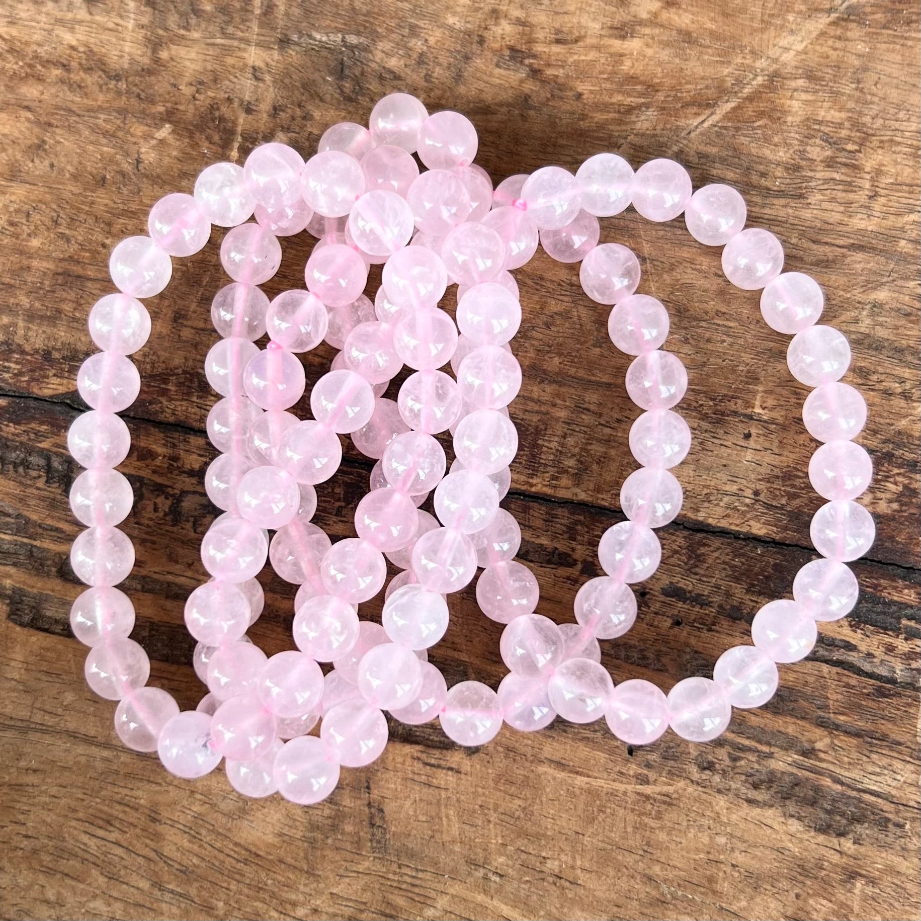 Rose Quartz Beaded Bracelet ~ Large Fit