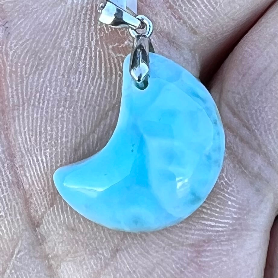 Larimar Crescent Moon ~ Sterling Silver Pendant