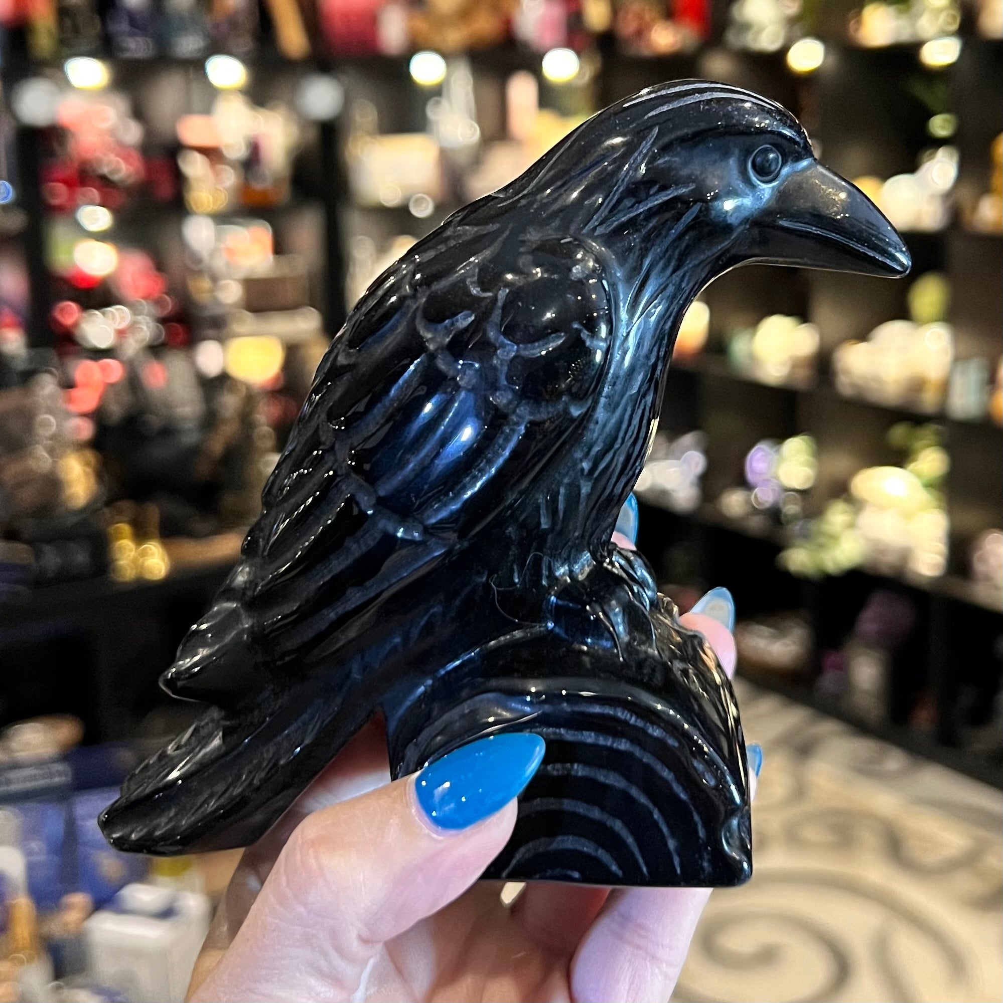 Black Obsidian Raven Carving Large