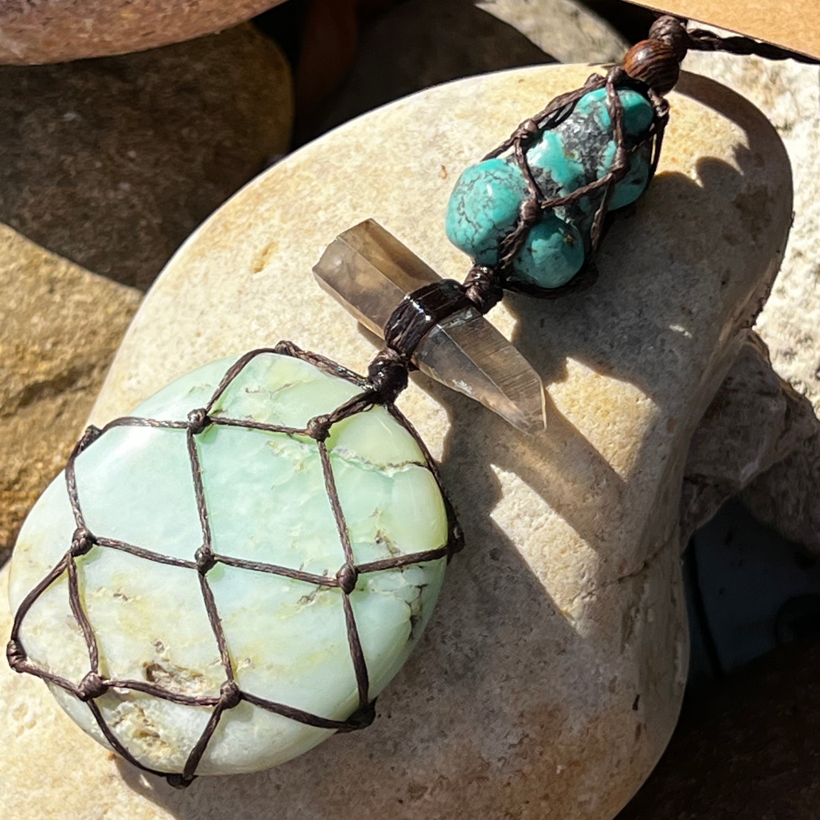 Muse Medicine ~ Chrysoprase, Smokey Quartz & Tibetan Turquoise ~ Heart Grounding Talisman