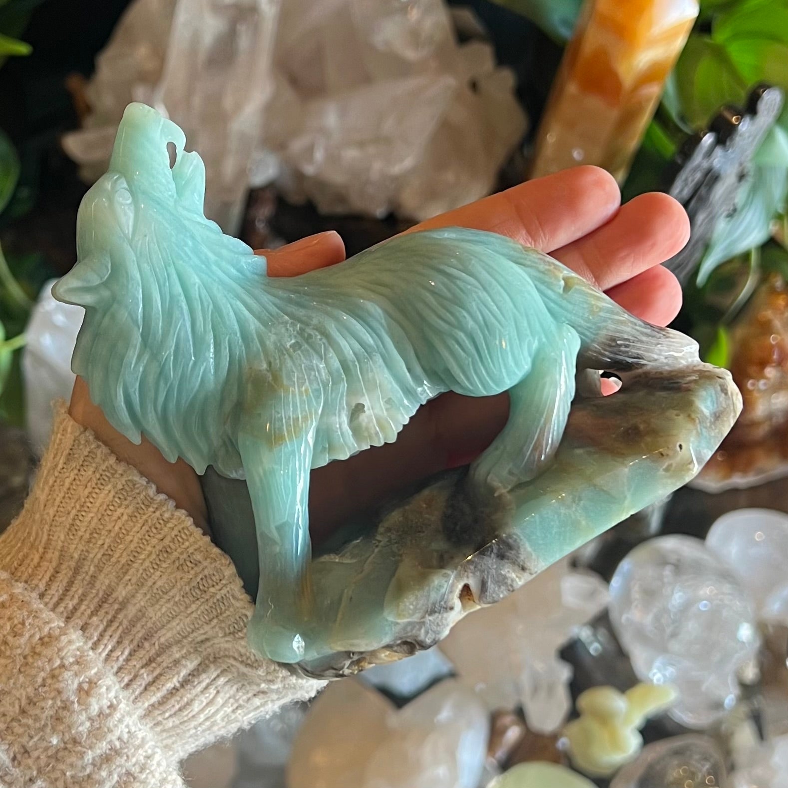 Amazonite ~ Wolf Carving