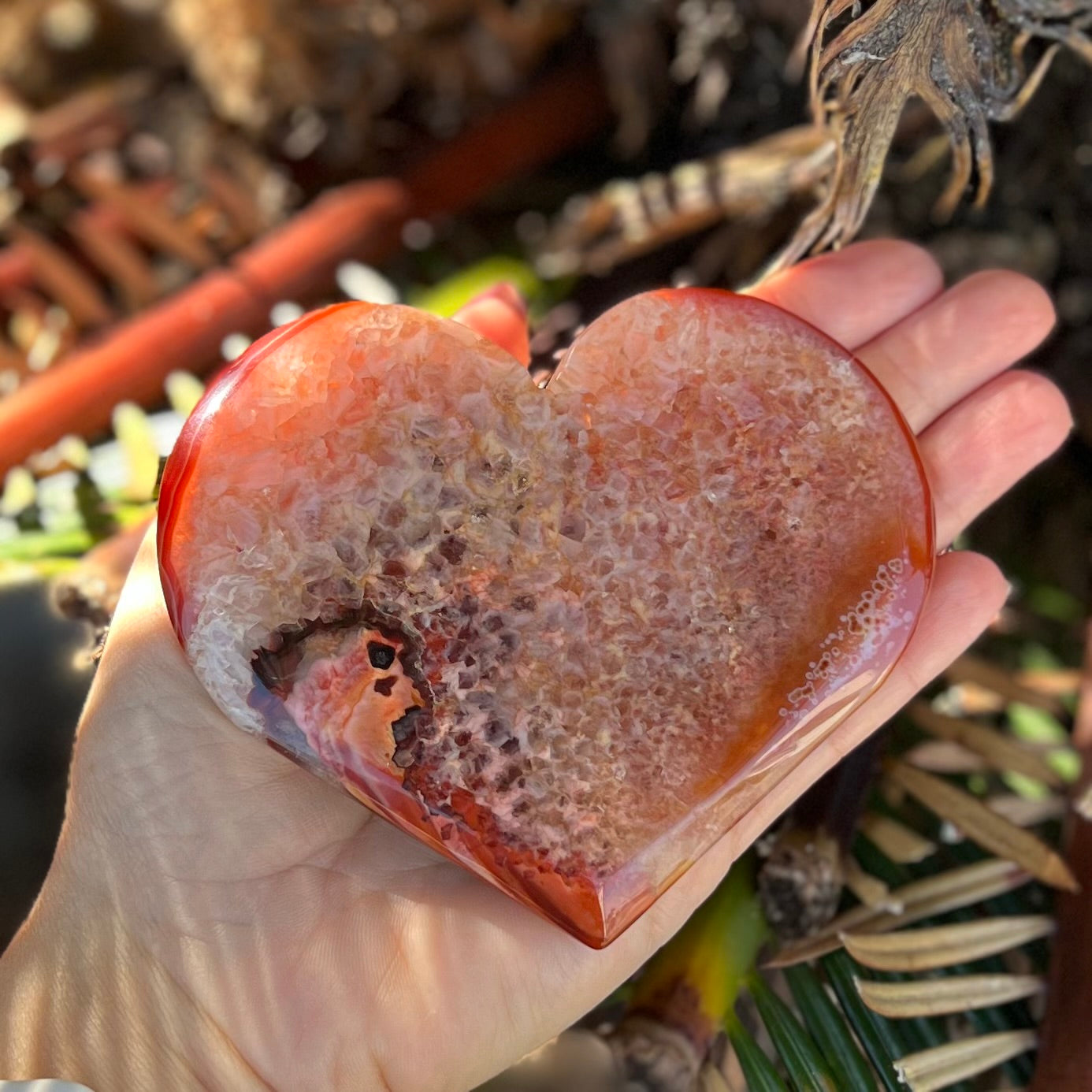 Carnelian Geode Heart on Stand