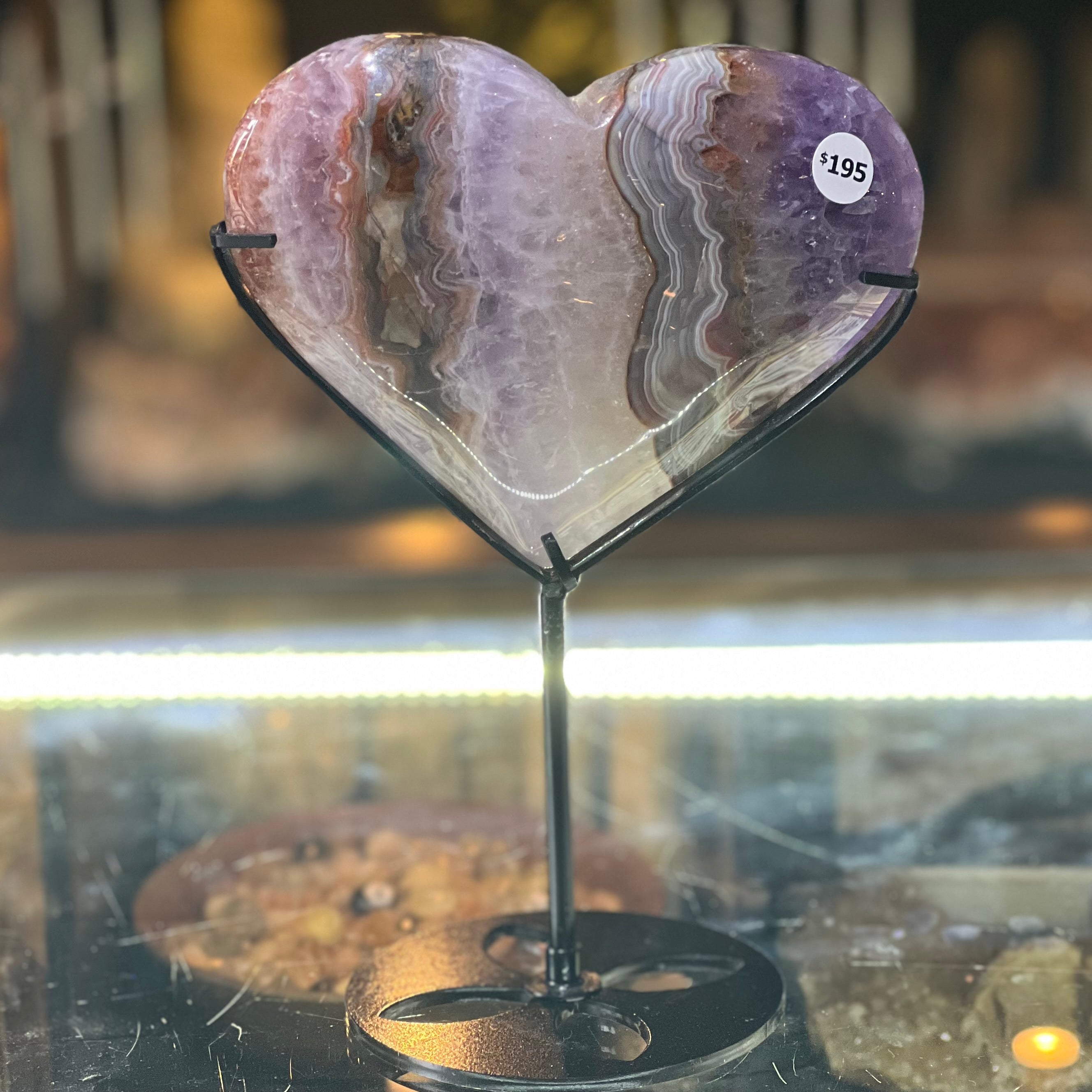 Amethyst Healing Heart Carving on Metal Stand