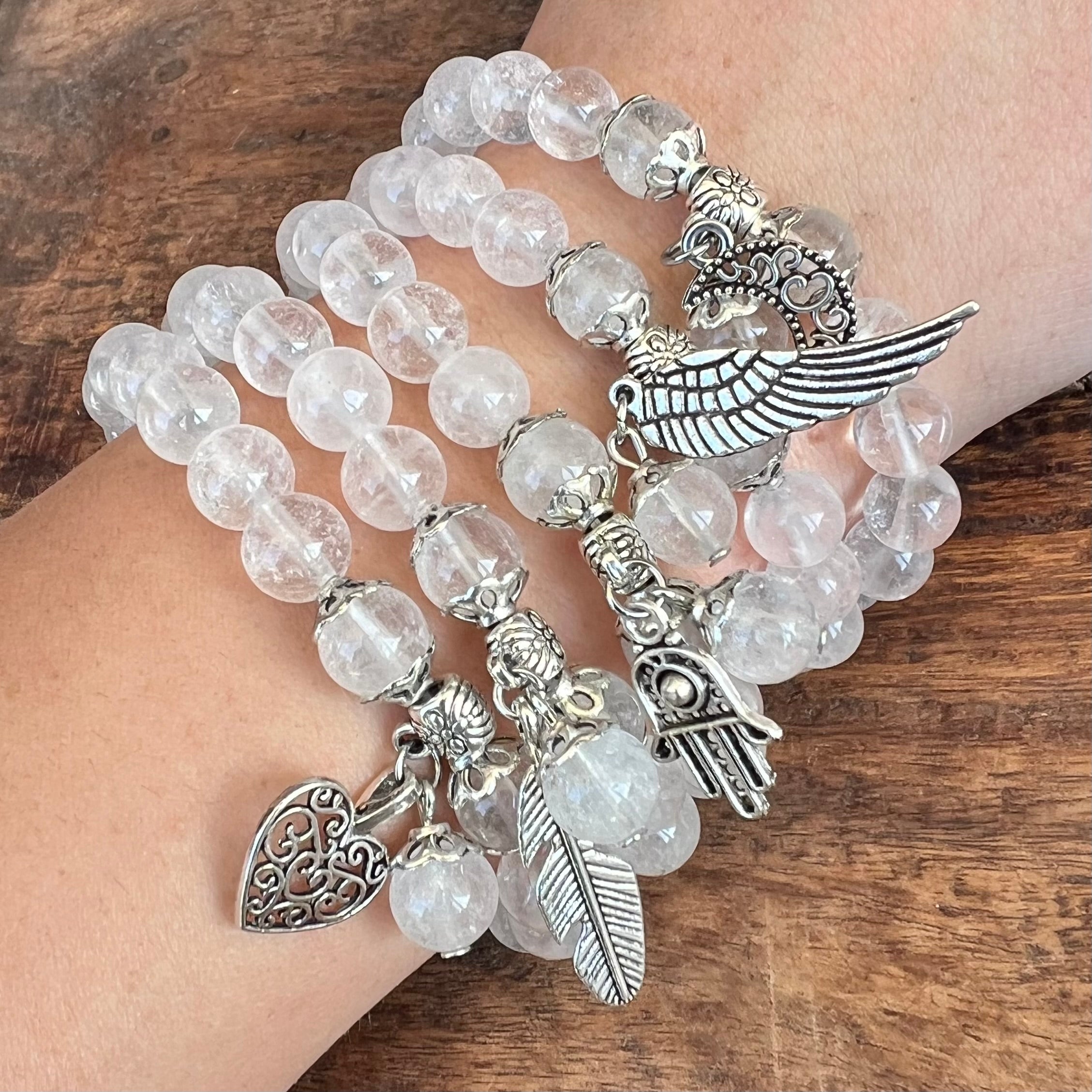 Clear Quartz Amplifying Bracelet with Angel Wing Charm