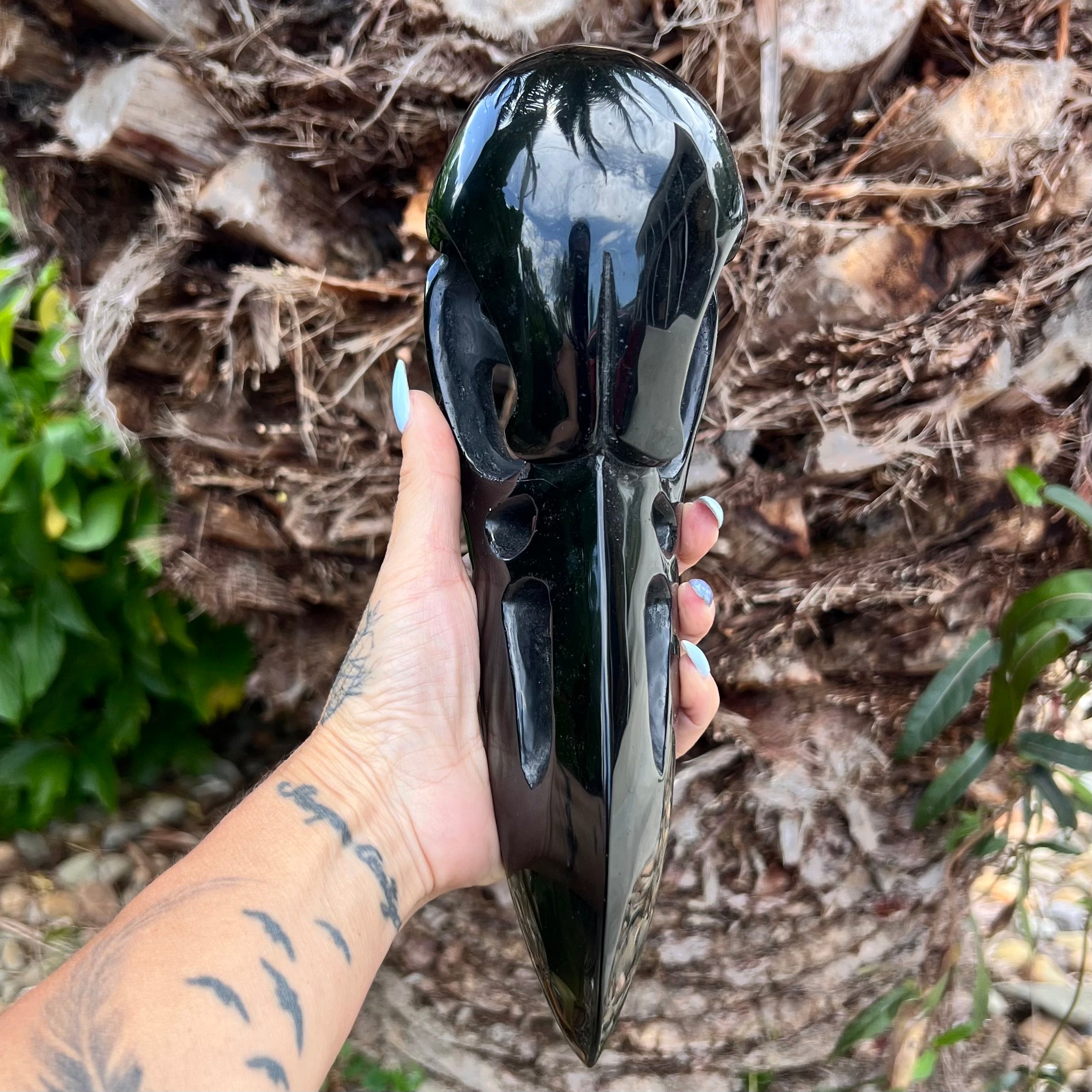 Black Obsidian Raven Skull