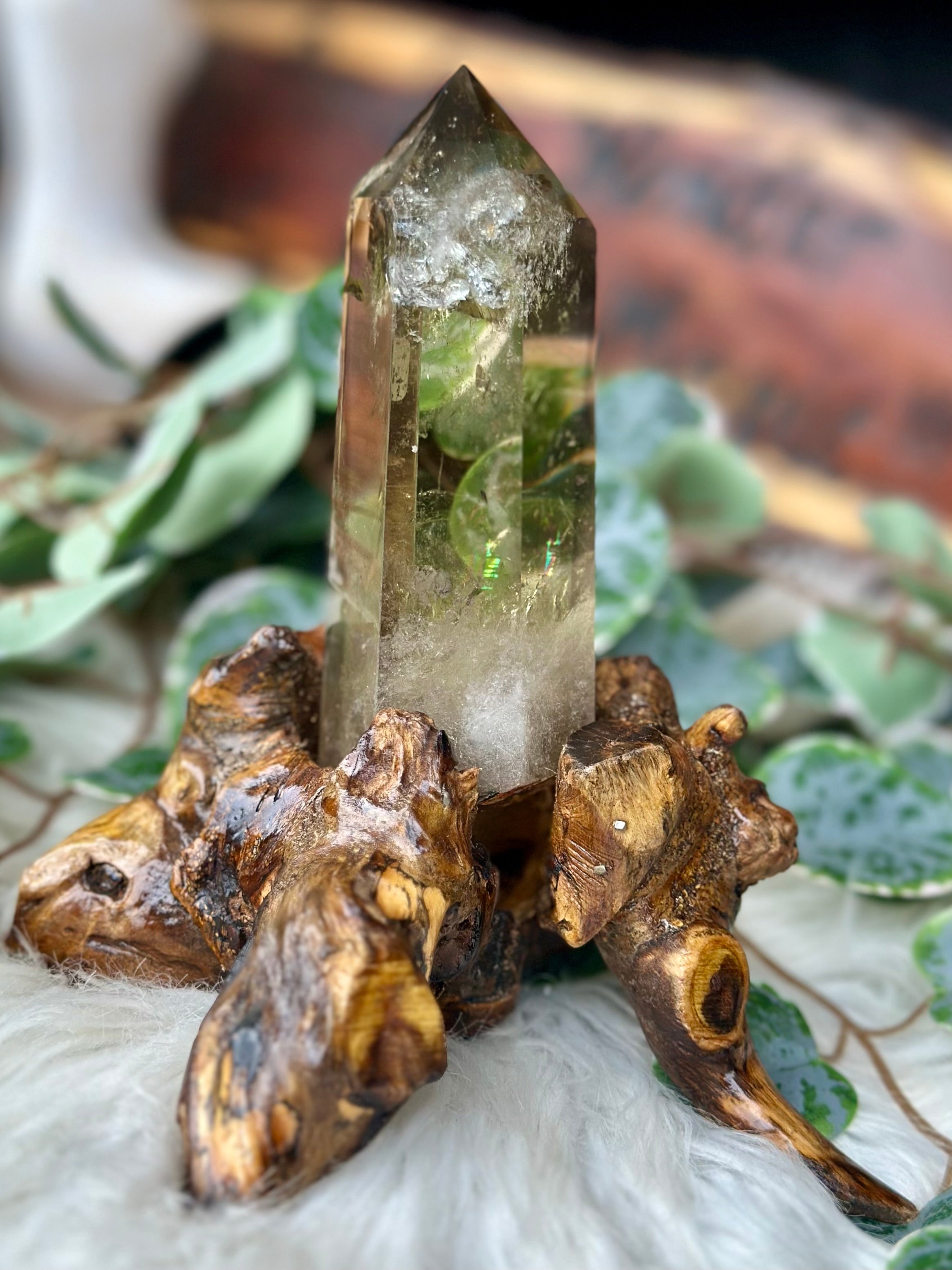 Citrine Tower with Wood Base