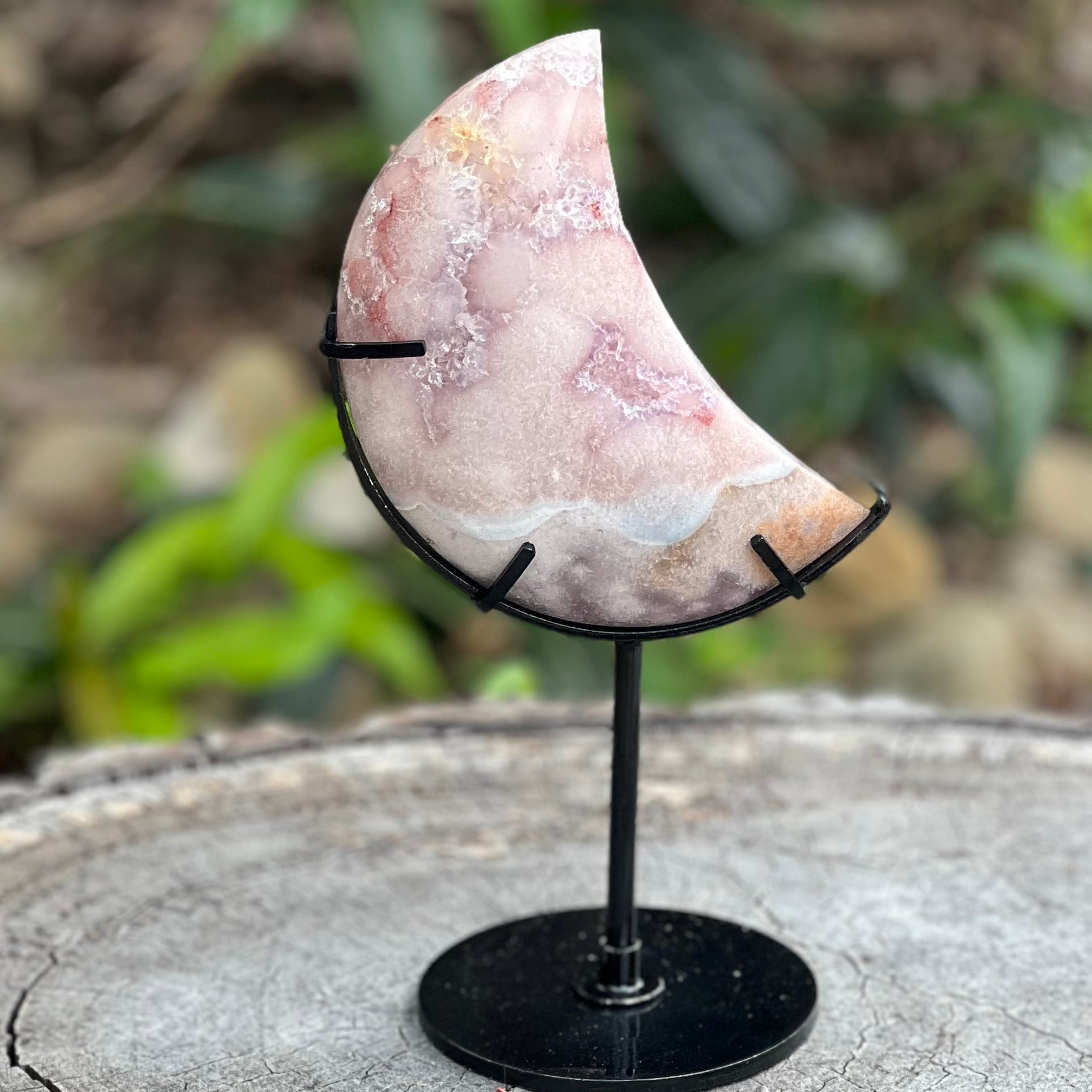 Pink Amethyst Moon on Stand