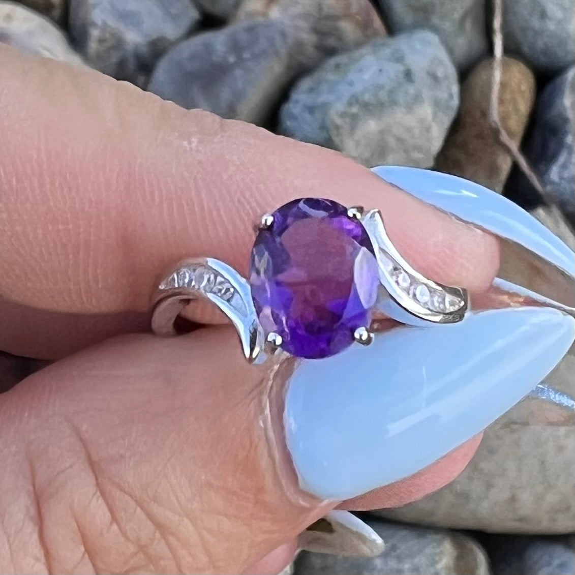 Amethyst & Moissonite Sterling Silver Ring ~ 10