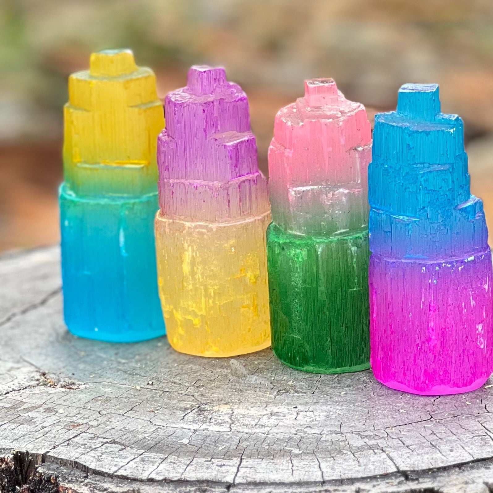 Selenite Coloured Set of 4 Towers