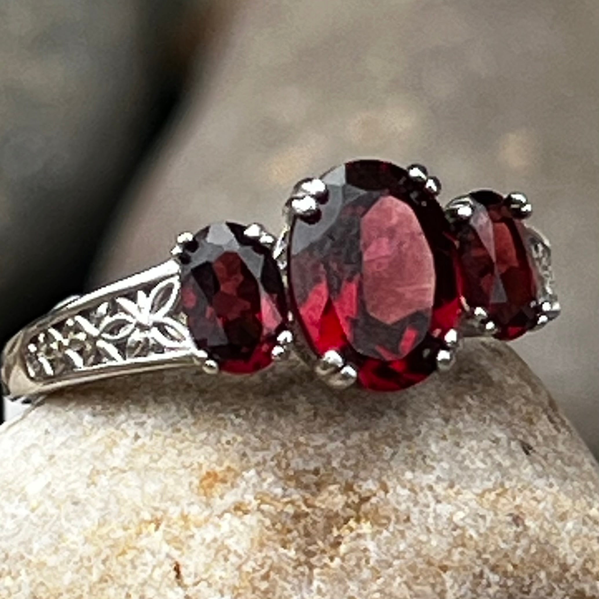 Garnet ~ Sterling Silver Ring ~ size 9