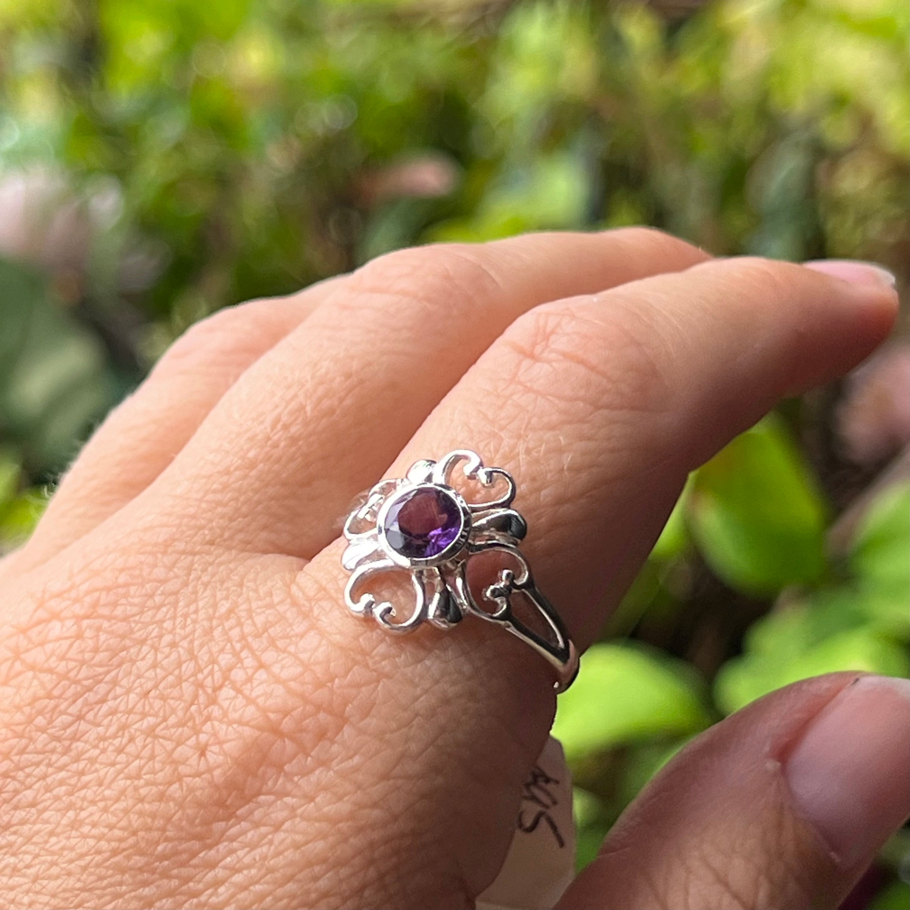 Heart Amethyst Sterling Silver Ring ~ 9