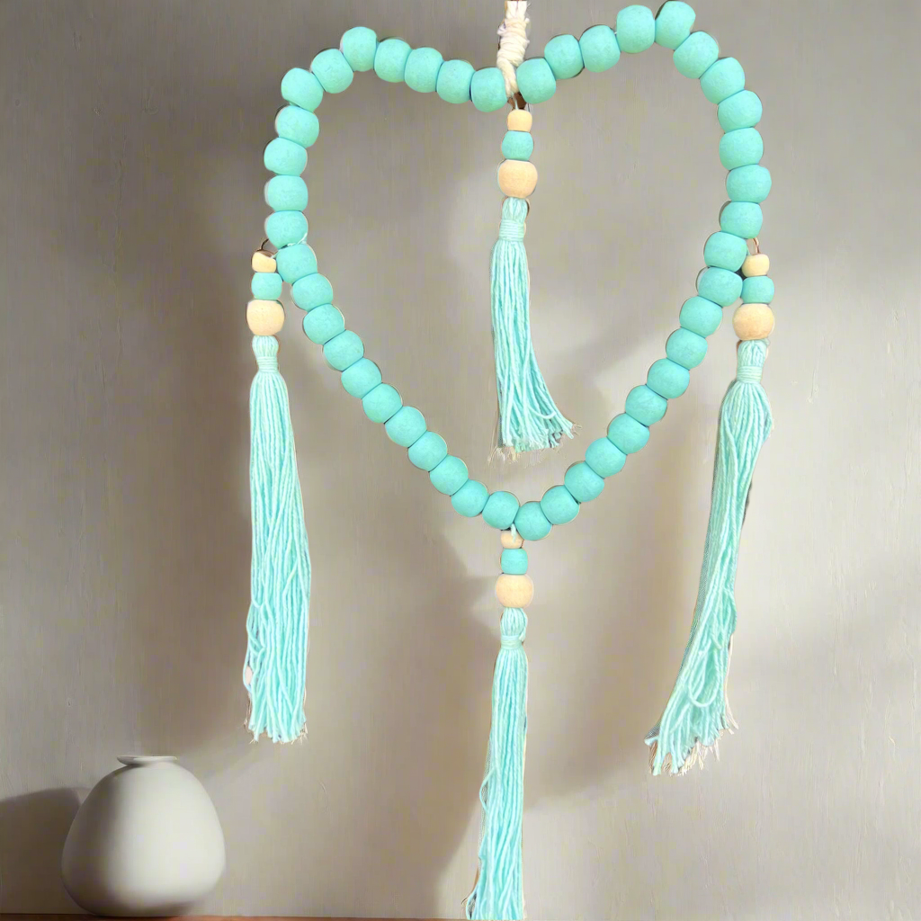 Boho Beaded Heart Hanger ~ Turquoise