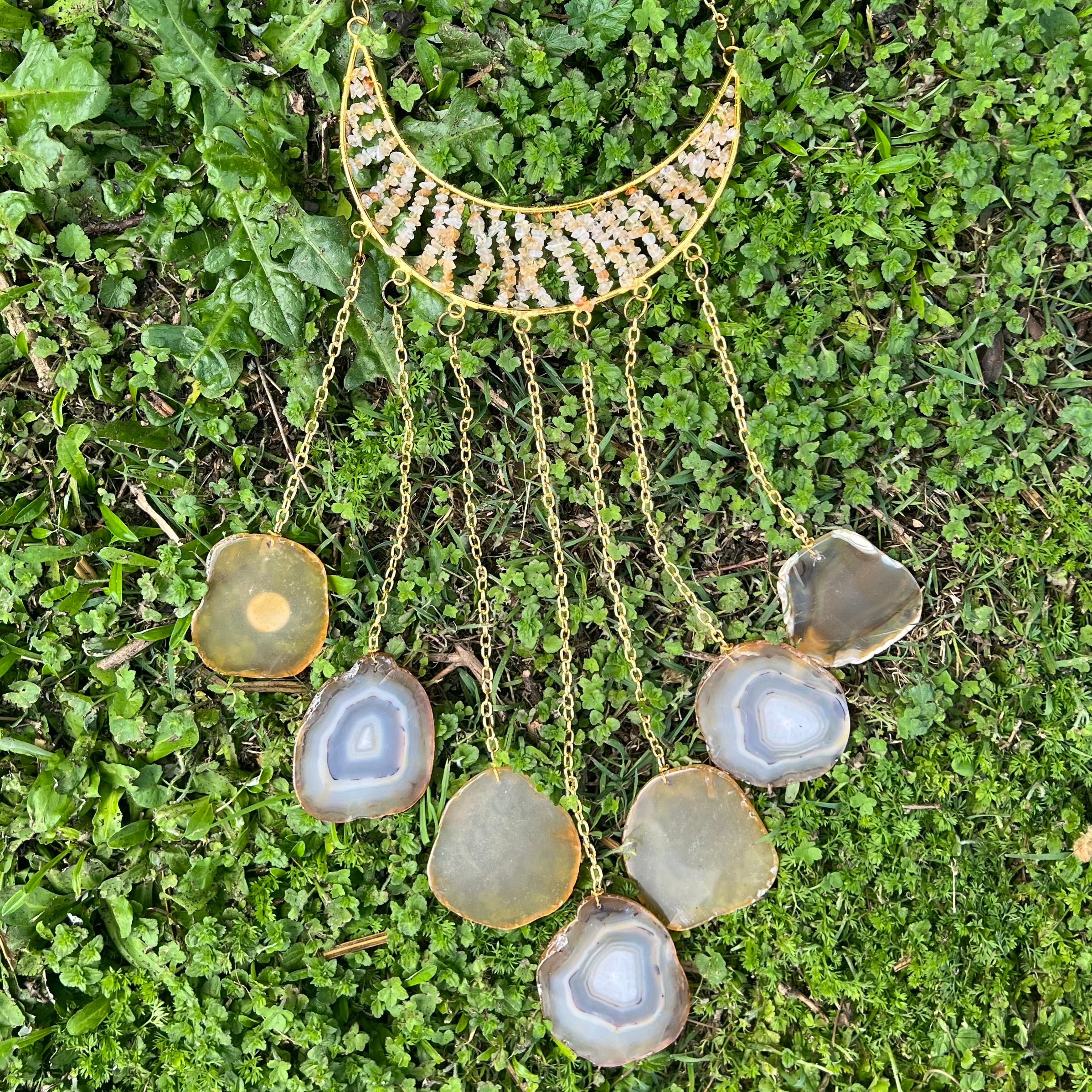 Citrine ~ Dyed Agate ~ Moon Hanger ~ Gold
