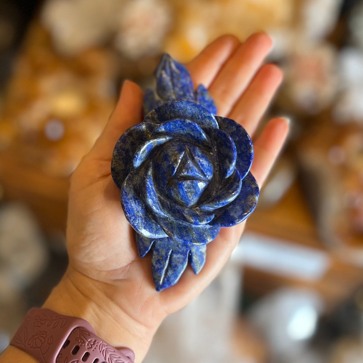 Lapis Lazuli Rose Carving