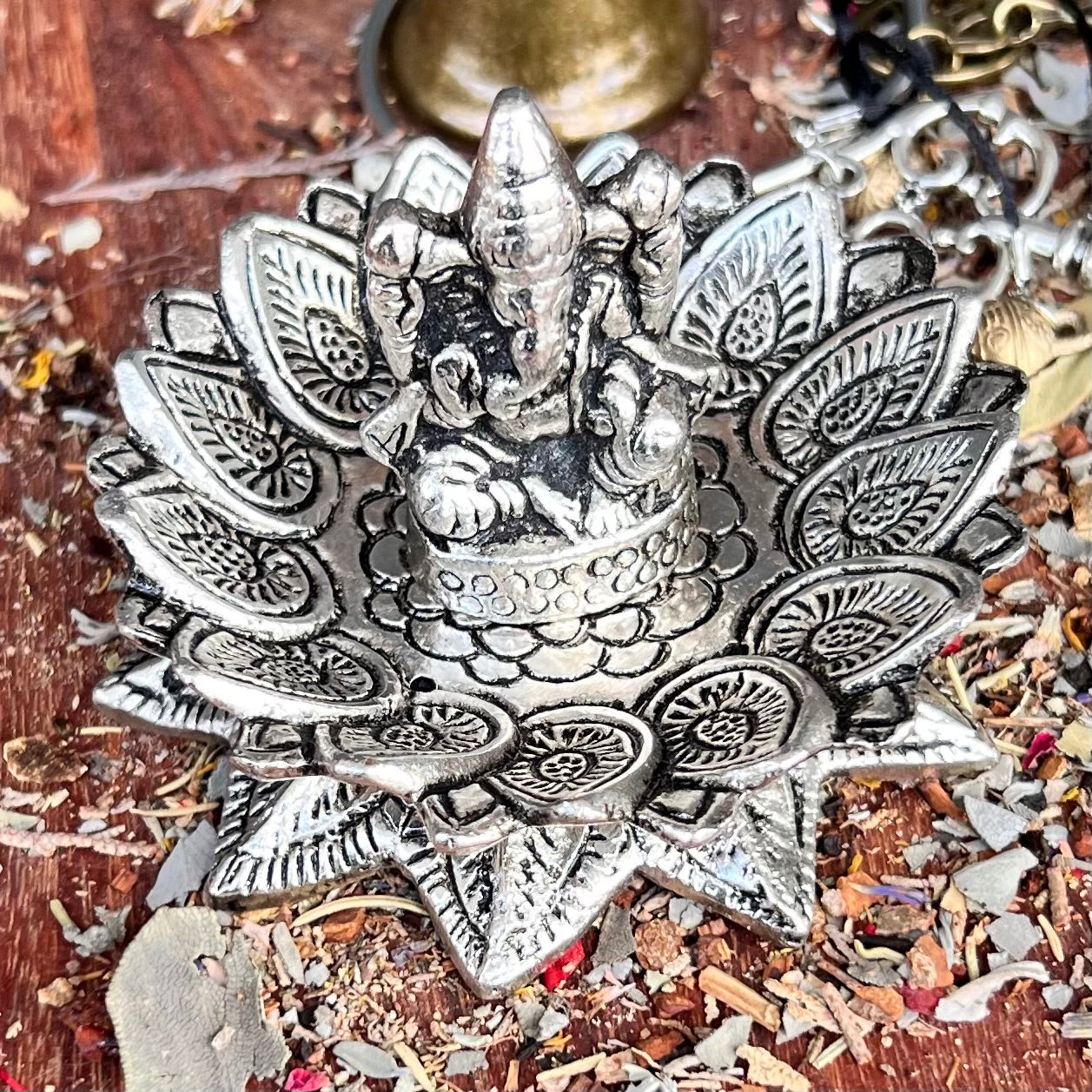 Ganesh Figure Silver Metal Incense Burner