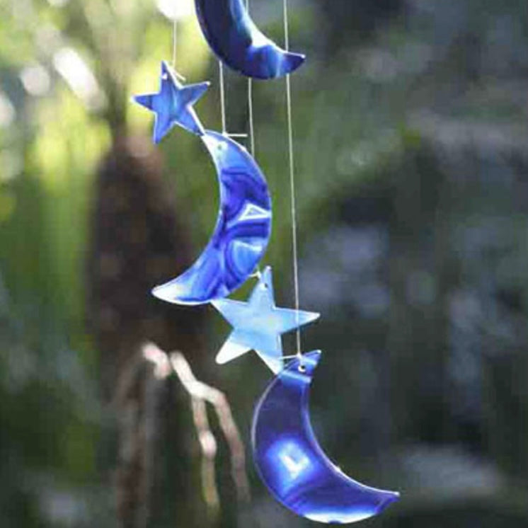 Blue Dyed Agate Moon & Star Wind Chime