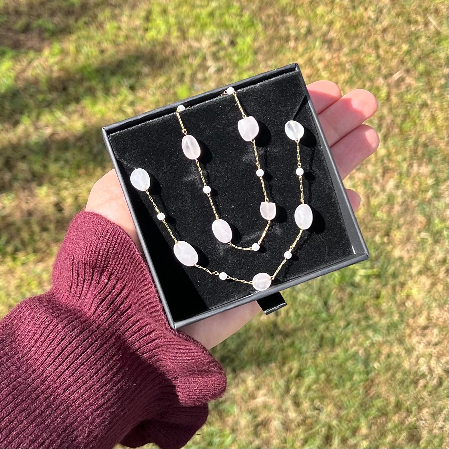 Muse Elegance ~ Rose Quartz & Pearl Set ~ Gold