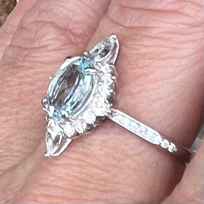 Aquamarine & White Topaz Sterling Silver Ring ~ 10