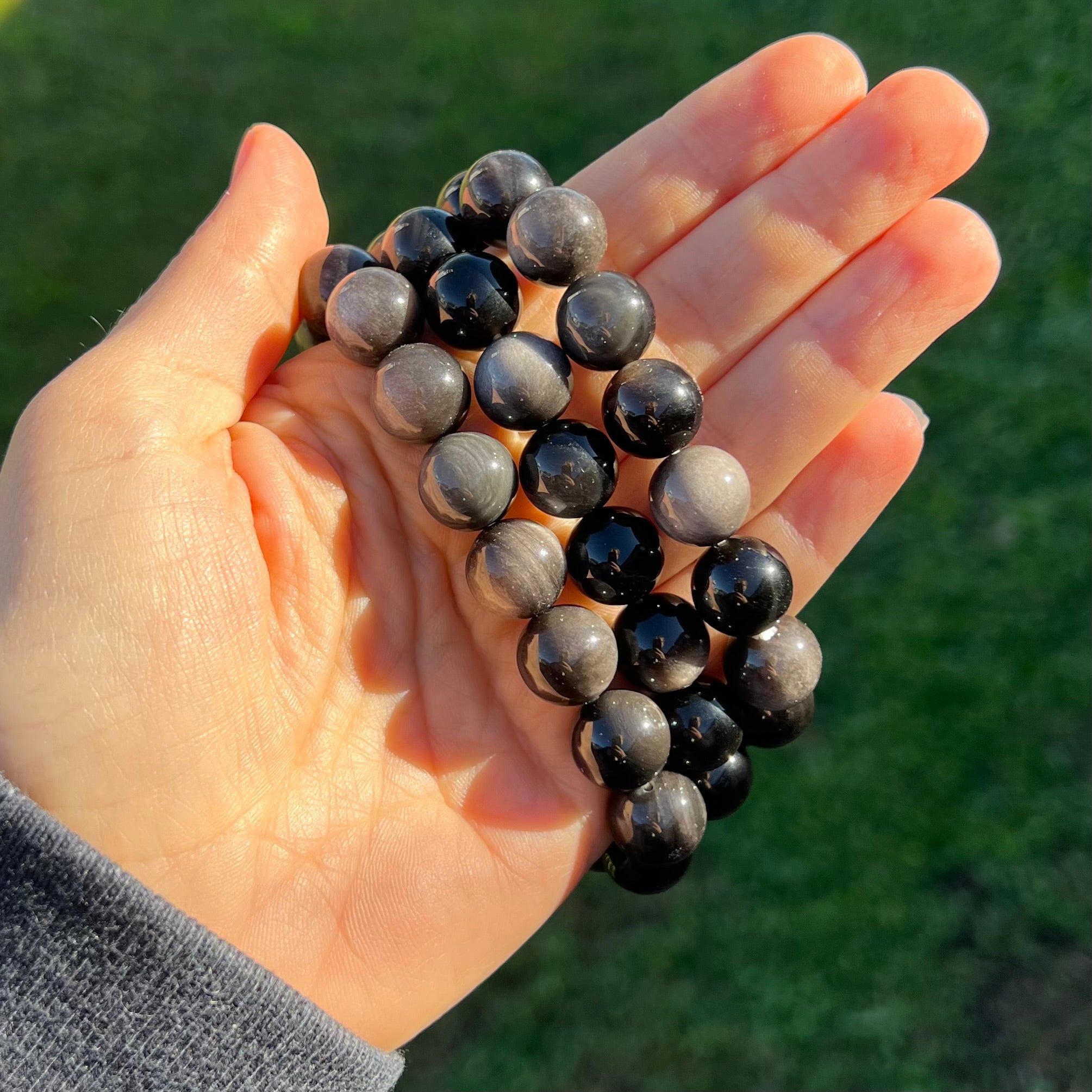 Silver Sheen Obsidian Beaded Bracelet