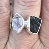 Raw Moldavite and Herkimer Diamond Ring set in Sterling Silver ~ size 7