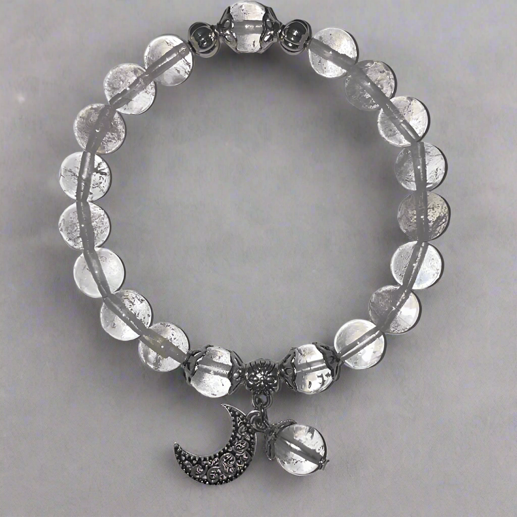 Clear Quartz Amplifying Bracelet with Celestial Crescent Moon Charm