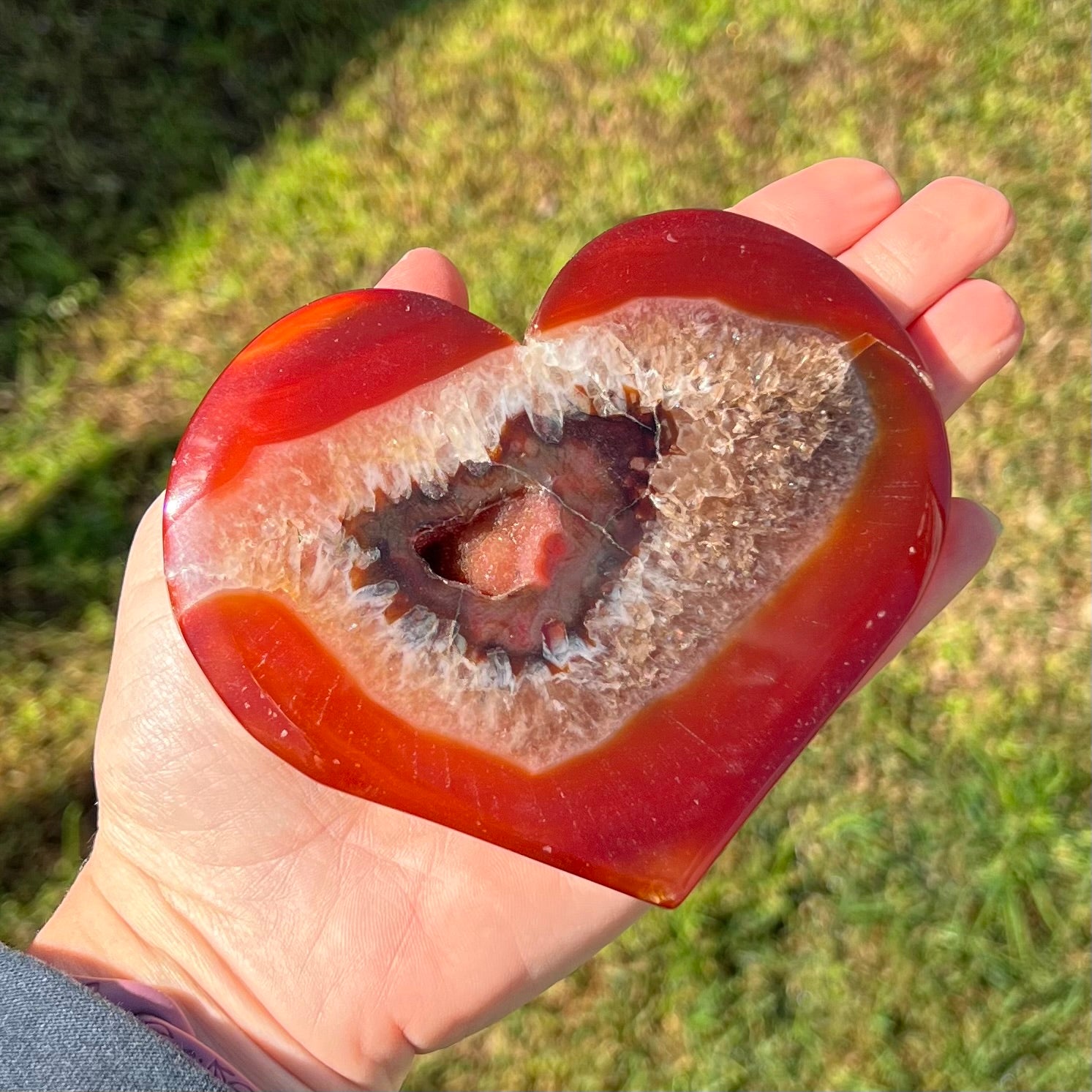 Carnelian Geode Heart on Stand