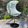 Moss Agate Crescent Moon on Stand