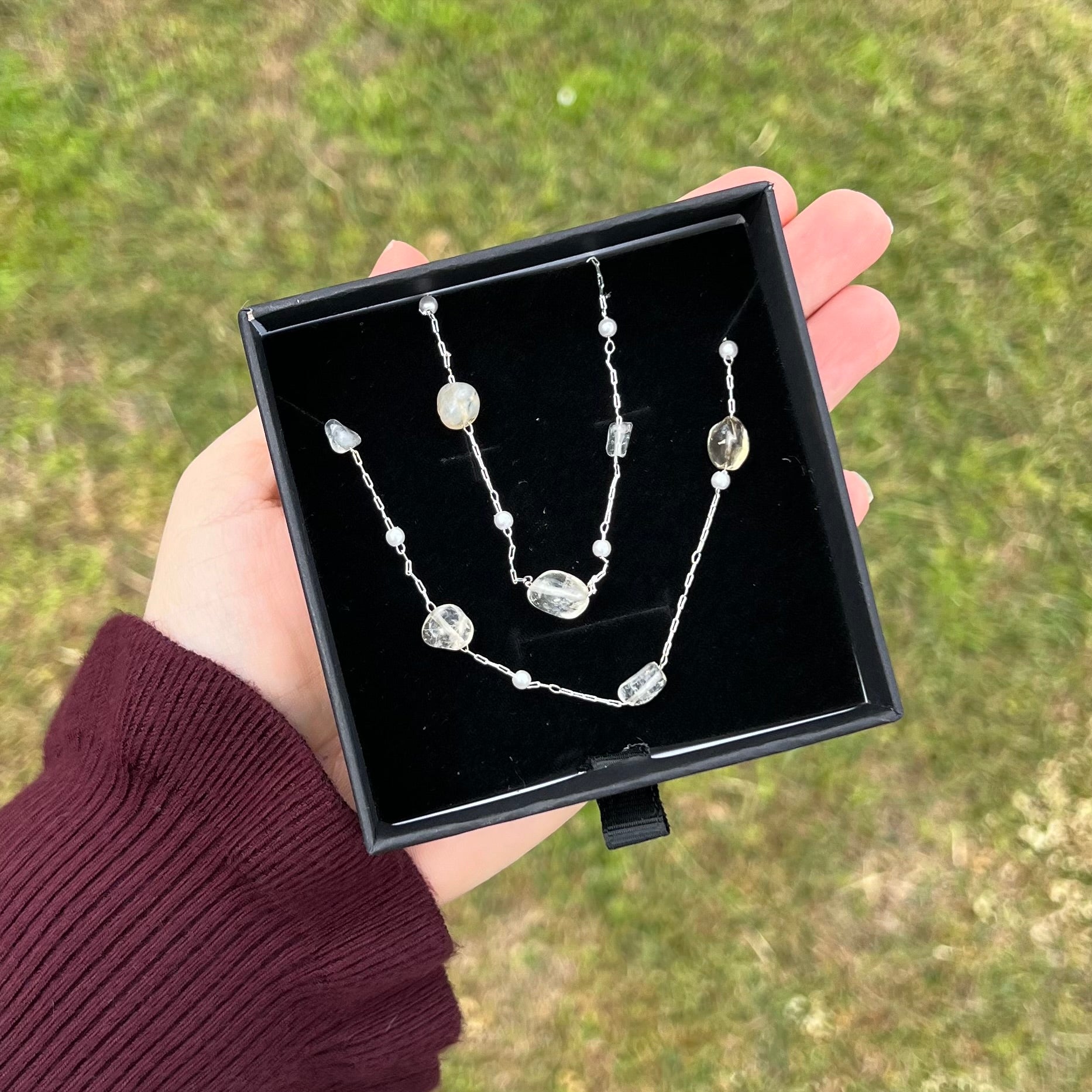 Muse Elegance ~ Citrine & Pearl Set ~ Silver