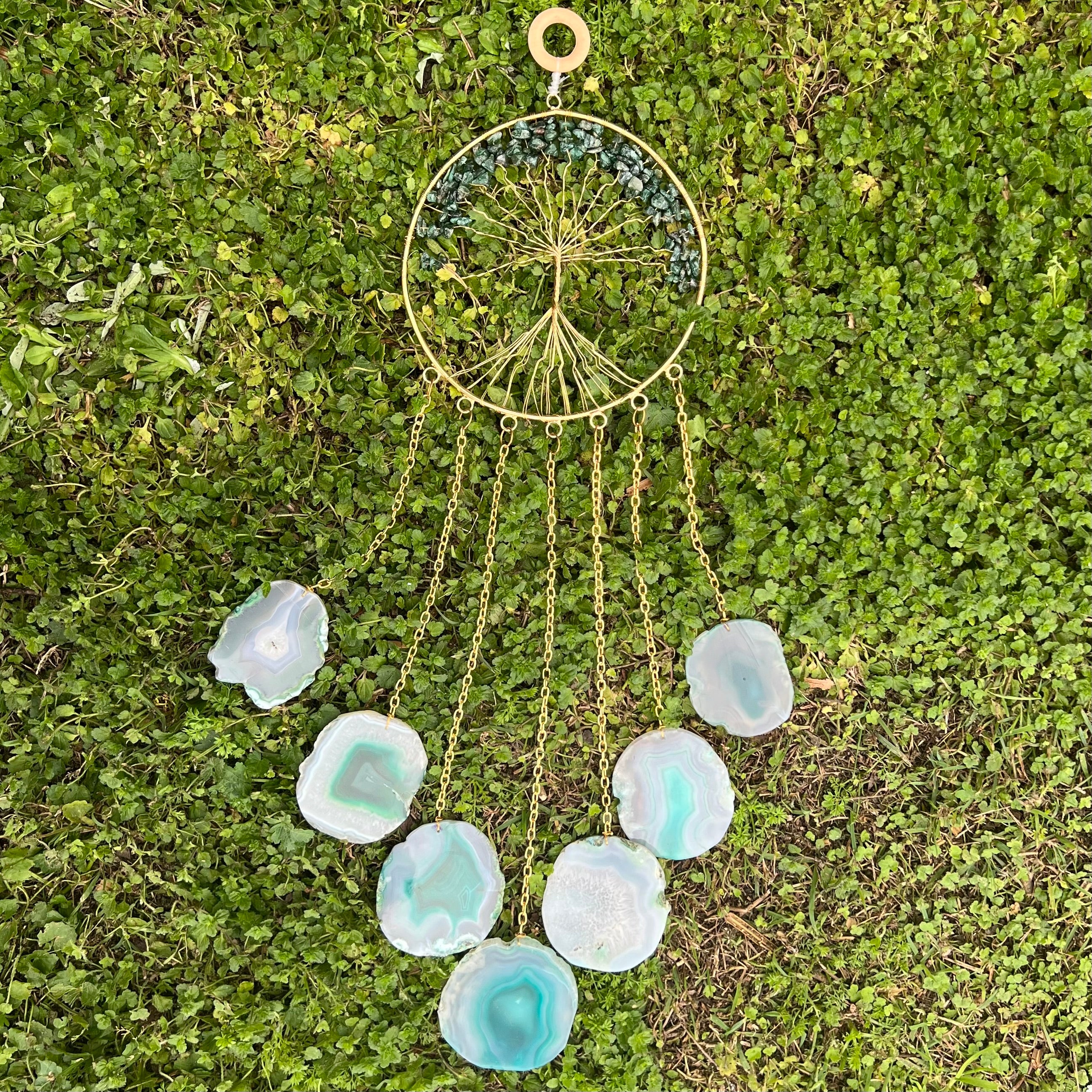 Green Aventurine ~ Dyed Agate ~ Tree Of Life Hanger ~ Gold