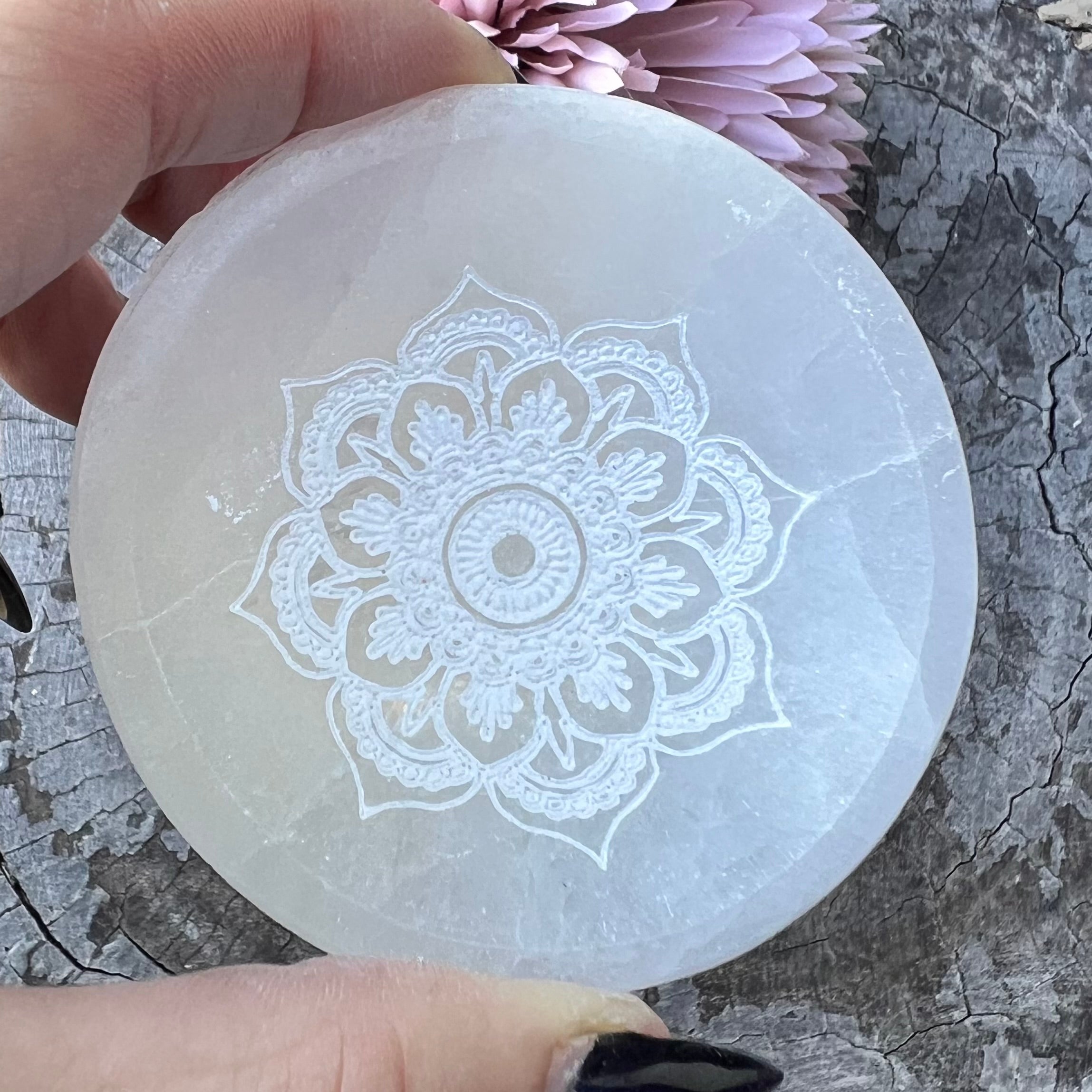 Selenite Cleansing & Charging Mandala Bowl ~  Small