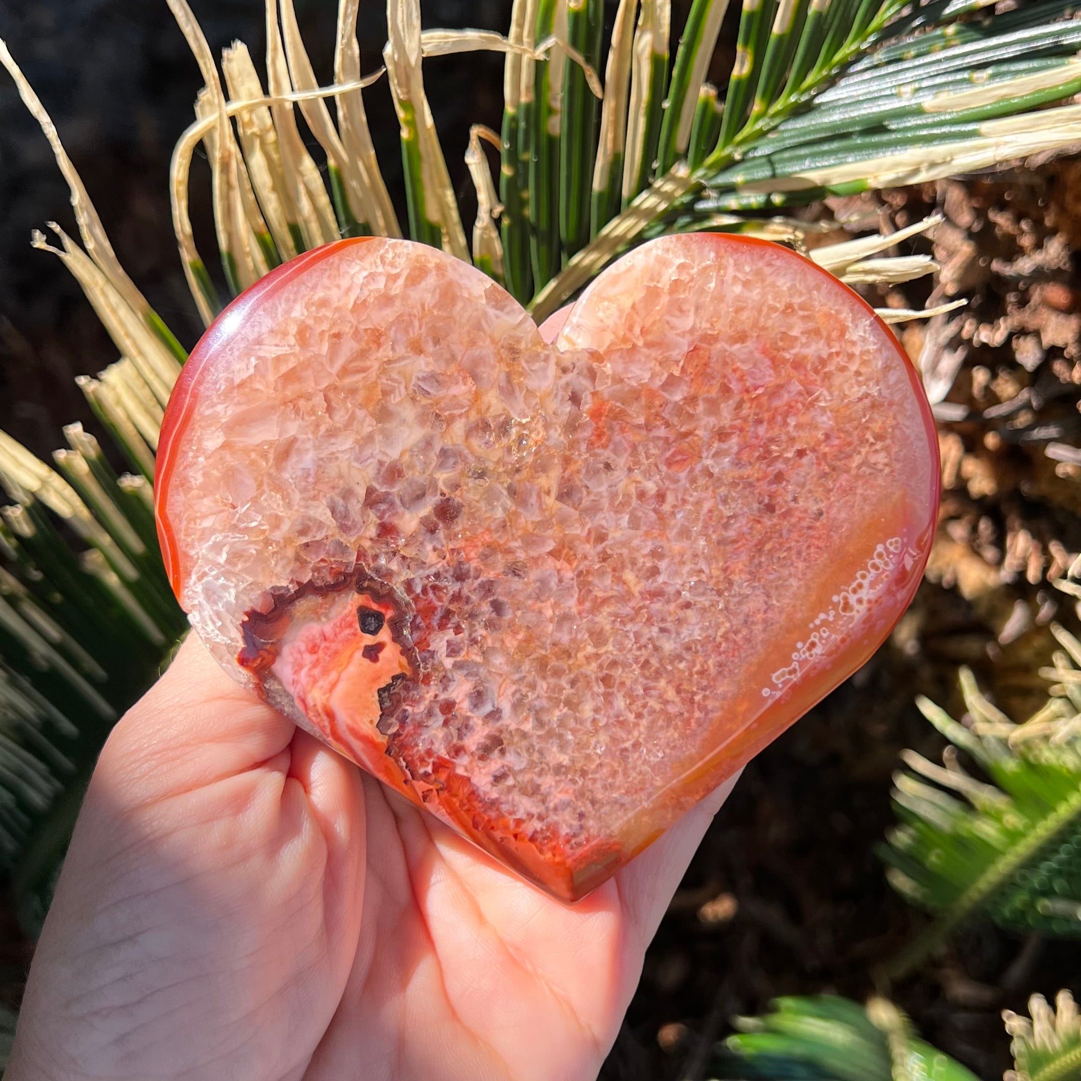 Carnelian Geode Heart on Stand