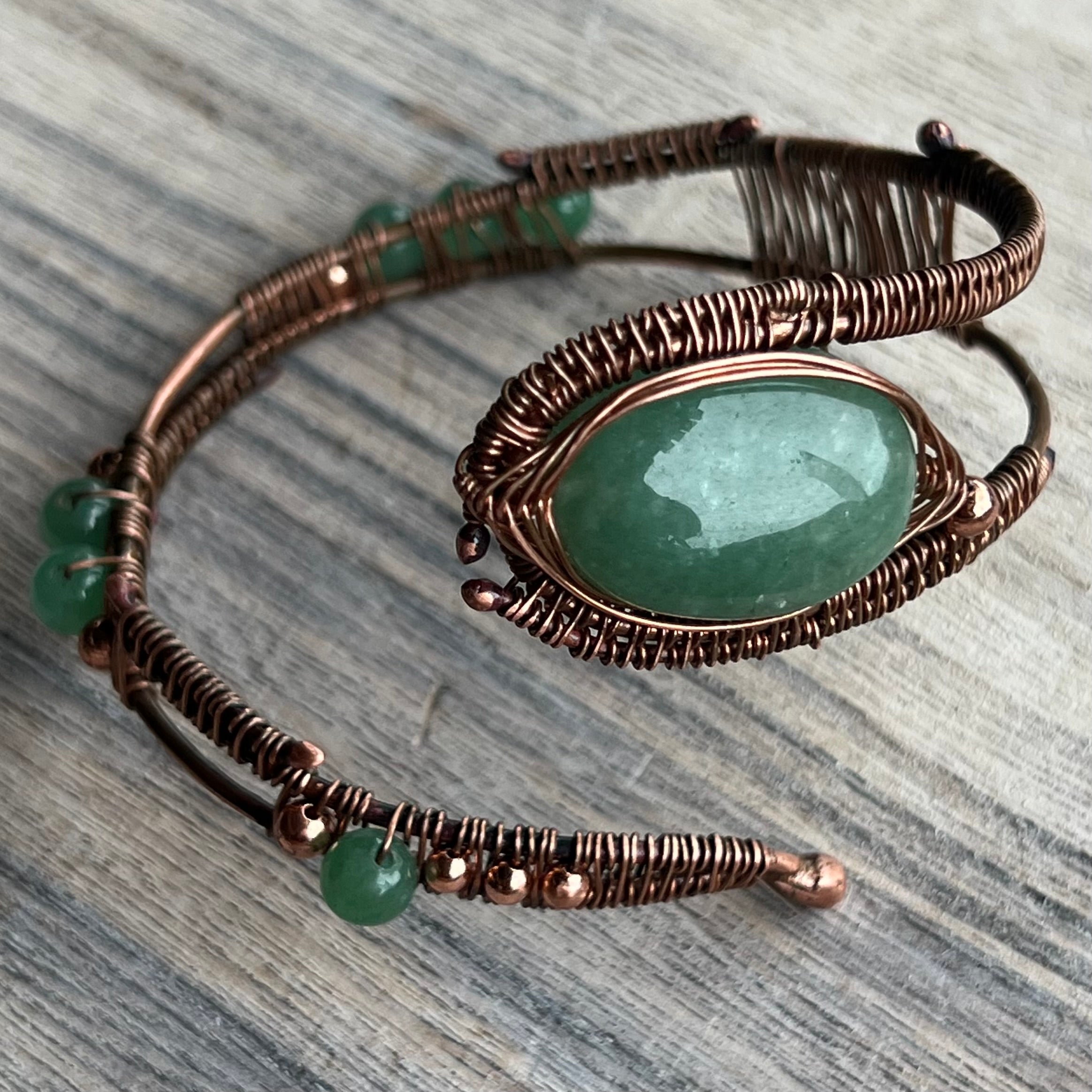 Muse Forged ~ Artesian Green Aventurine Adjustable Cuff Bracelet