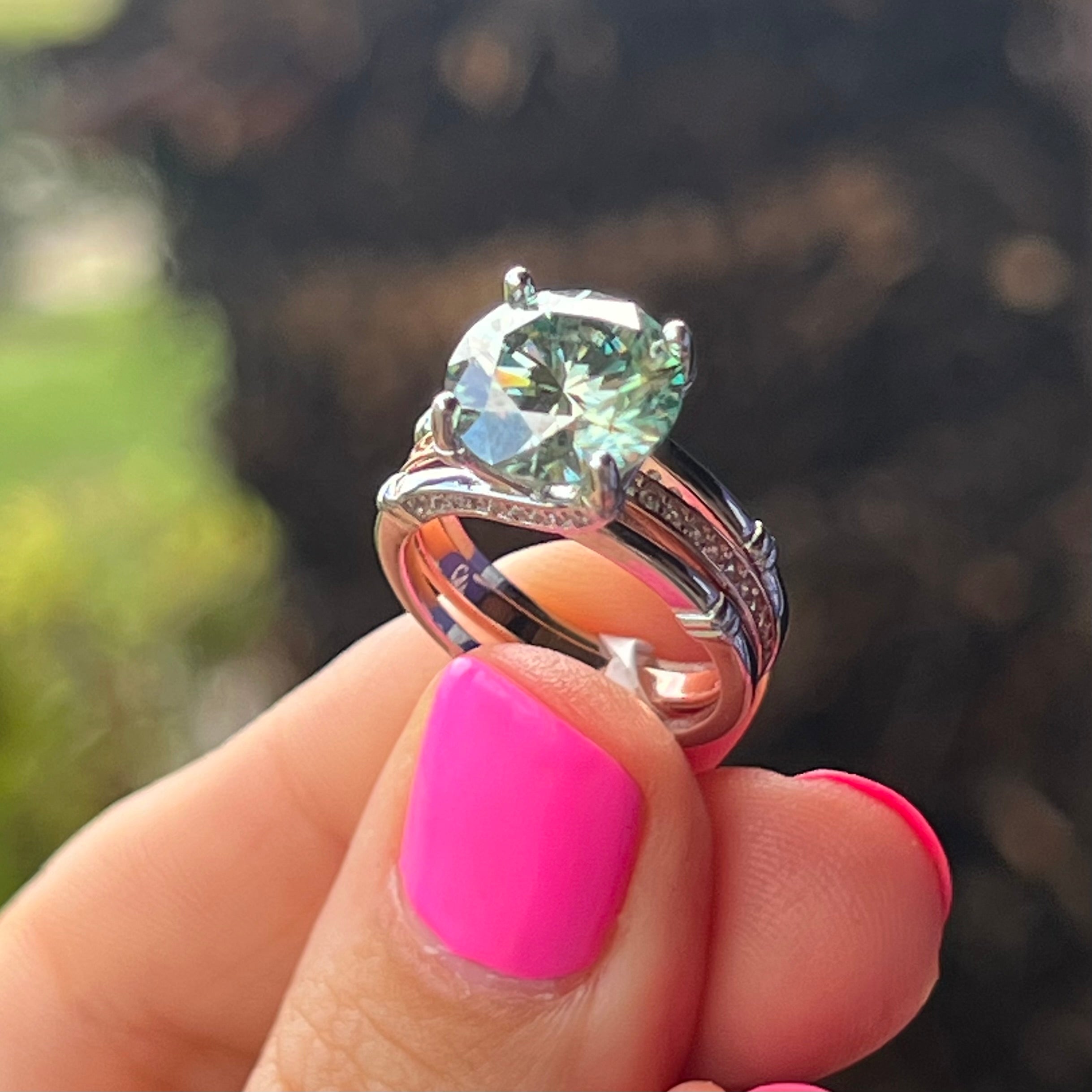 Sale ~ Green Moissanite ~ Sterling Silver Ring ~ Size 5