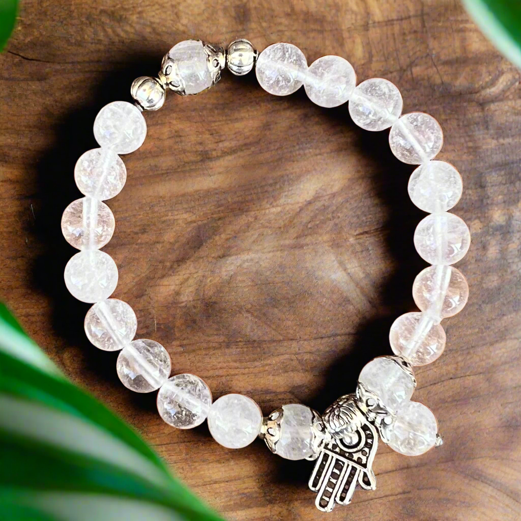 Clear Quartz Amplifying Bracelet with Hamsa Hand