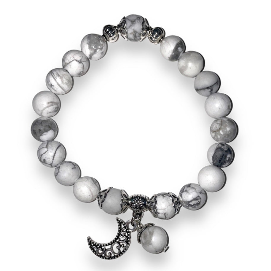 White Howlite Calming Bracelet with Celestial Crescent Moon Charm