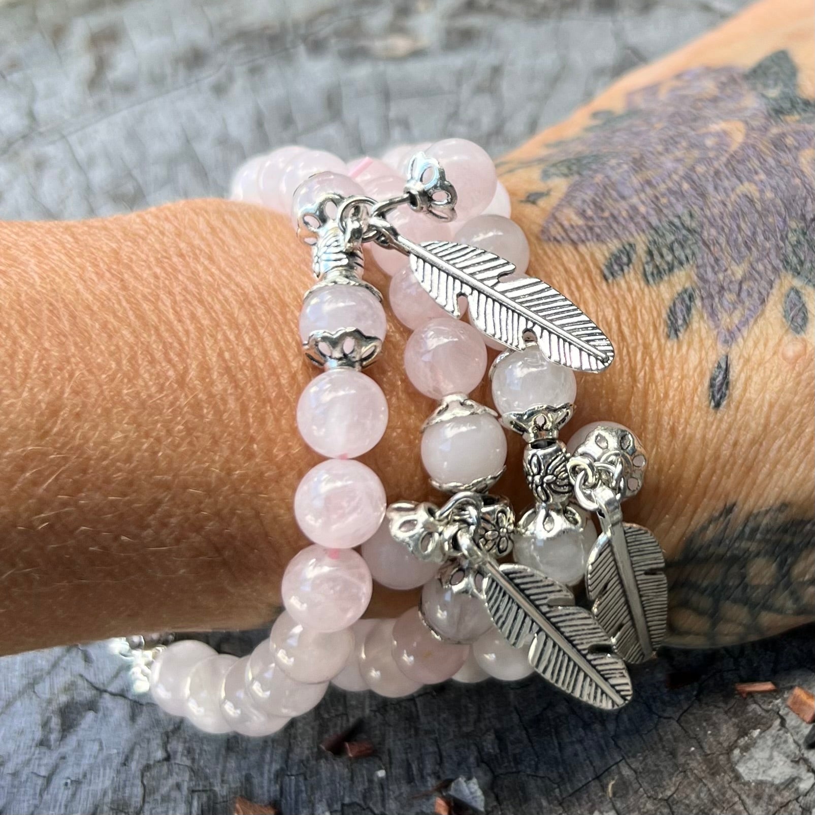 Rose Quartz Unconditional Love Bracelet with Feather Charm