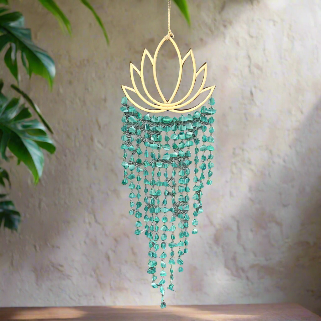 Sea Glass Lotus Wind Chime ~ Tranquility Teal ~ Large