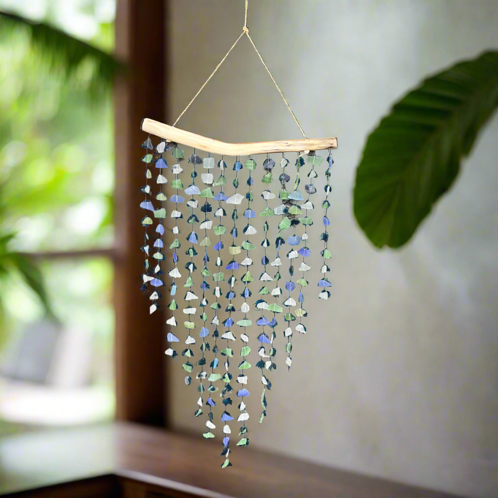 Sea Glass Lotus Wind Chime ~ Blue/Green Gaia