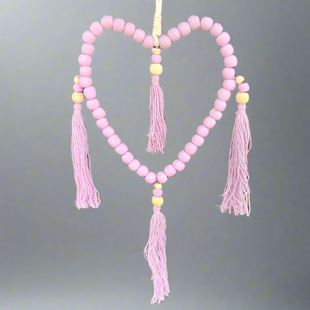 Boho Beaded Heart Hanger ~ Light Purple