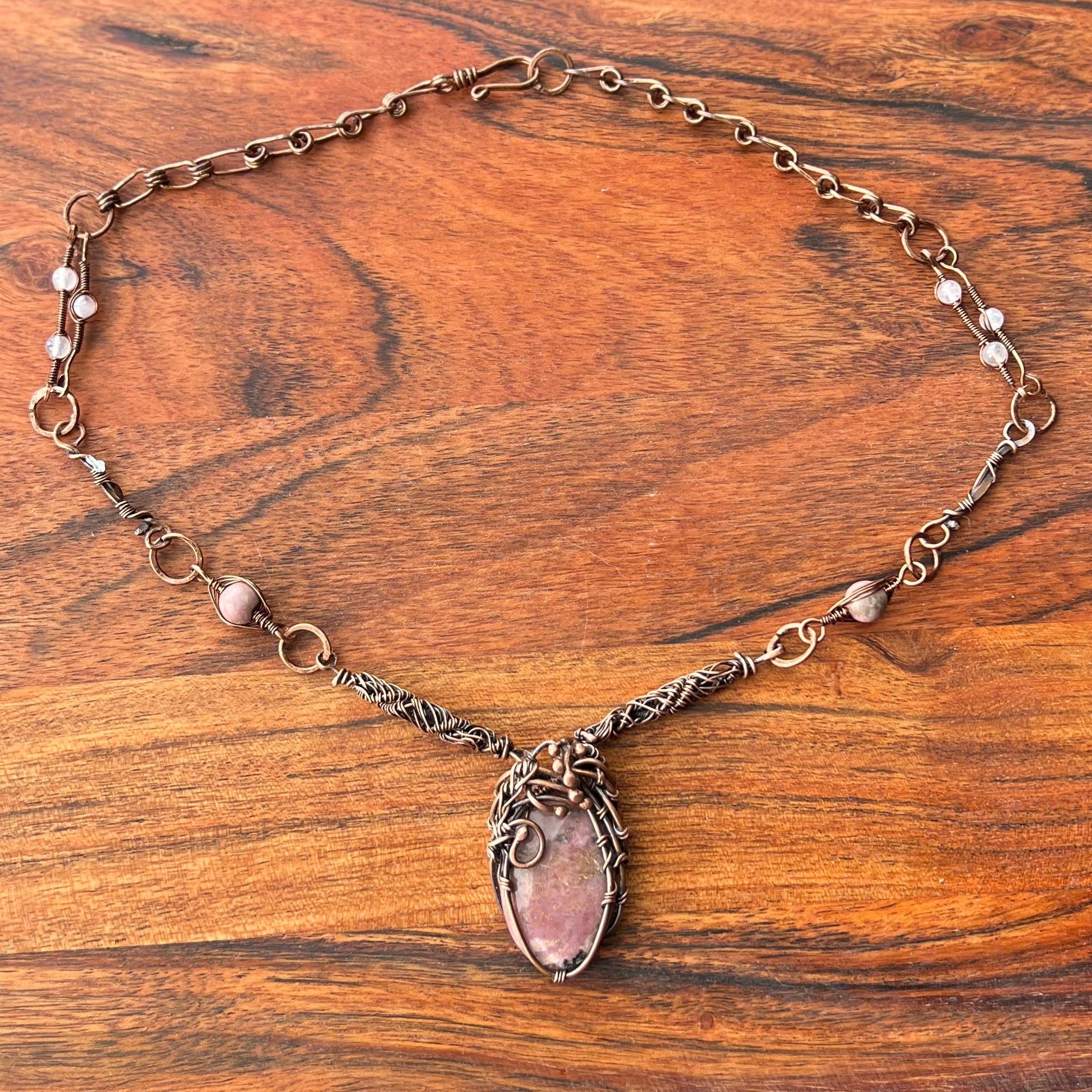 Muse Forged ~ Artesian Rhodonite & Rose Quartz Necklace