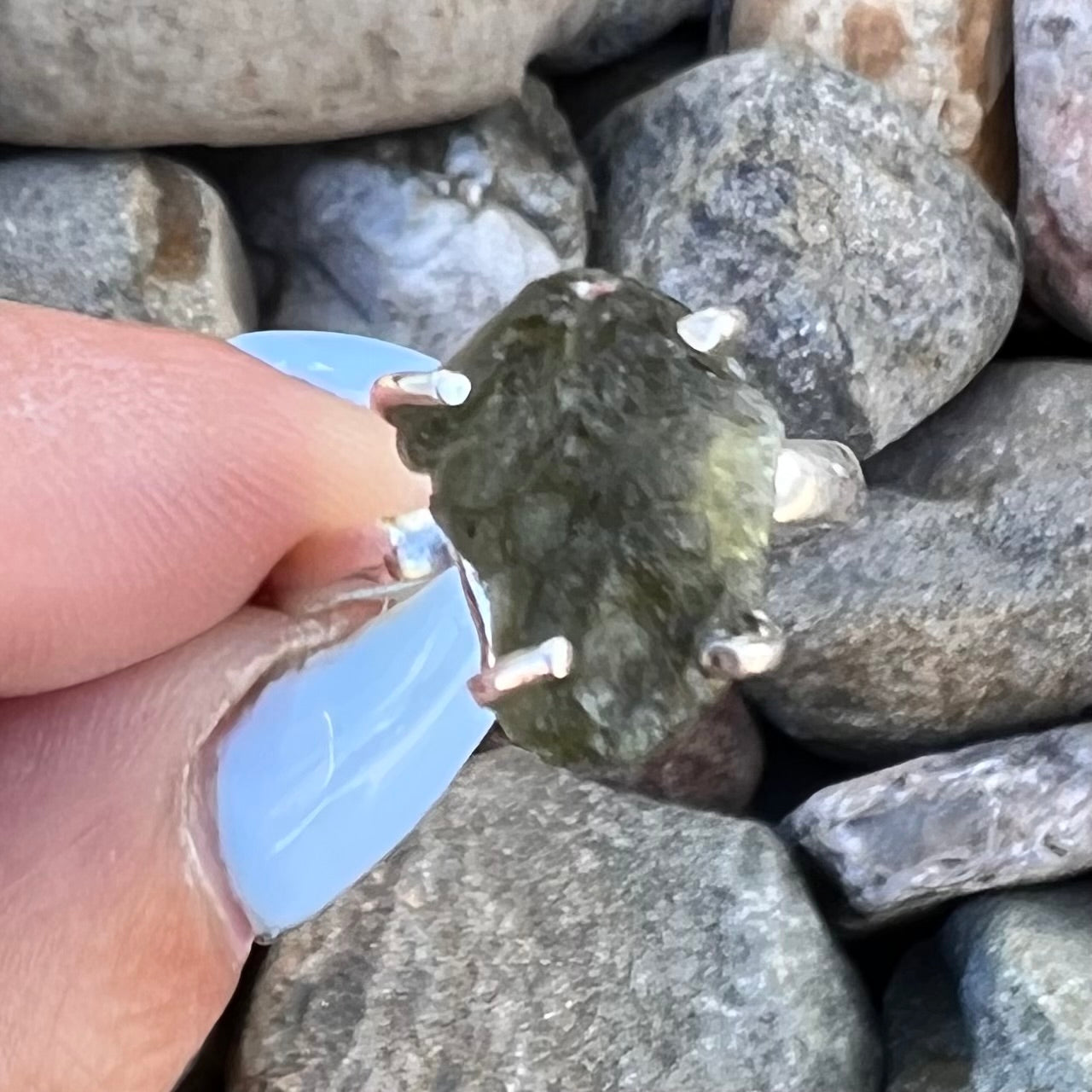 Raw Moldavite Ring set in Sterling Silver ~ size 7